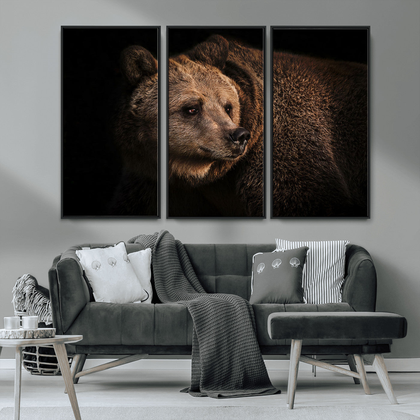 MGV-FC-48X32-3P - Wild Grizzly 399 Bear Canvas Wall Art Print, Bear Animal Canvas Artwork Print, Black Bear Wall Art