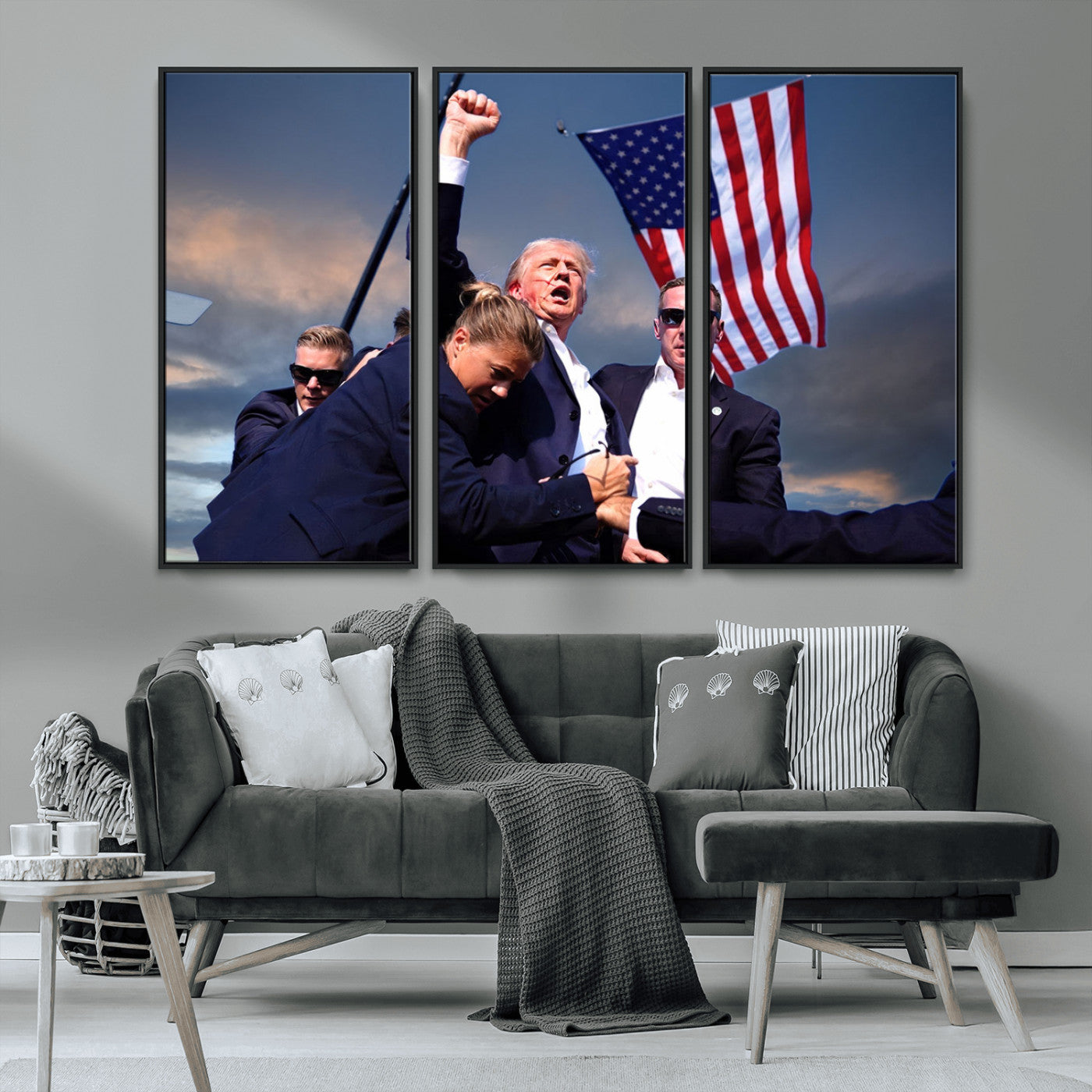MGV-FC-48X32-3P - Donald Trump Assassination Attempt Wall Art Print, Trump Historic Footage - Iconic Reaction by Trump