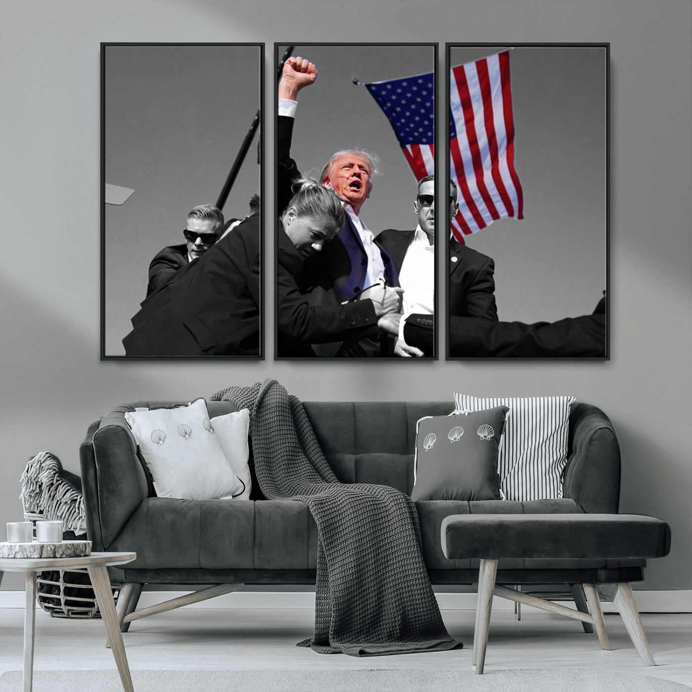 MGV-FC-48X32-3P - Donald Trump Assassination Attempt Wall Art Print, Trump Historic Footage - Iconic Reaction by Trump