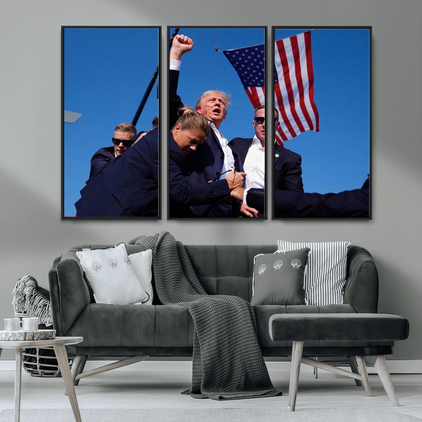MGV-FC-48X32-3P - Donald Trump Assassination Attempt Wall Art Print, Trump Historic Footage - Iconic Reaction by Trump