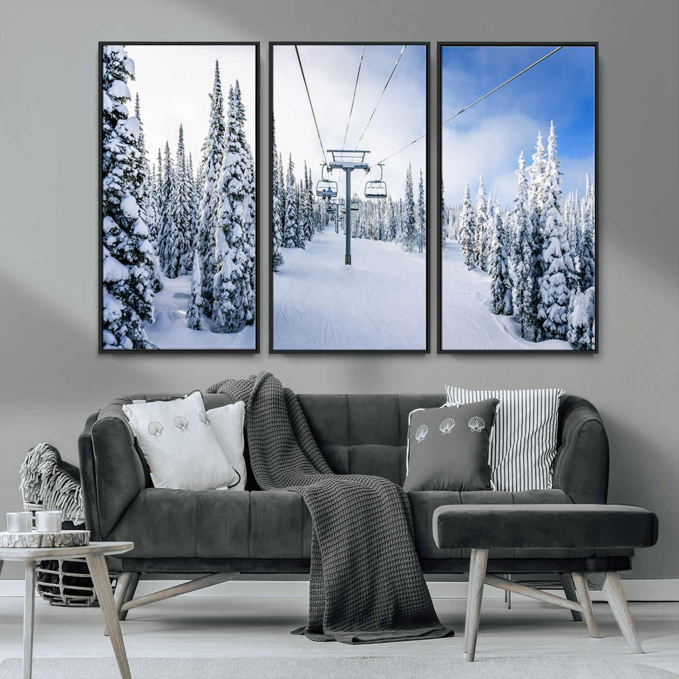 MGV-FC-48X32-3P - Winter Ski Lift Wall Art Print - Landscape Wall Art | Snowy Mountain Adventure | Perfect for Cabin
