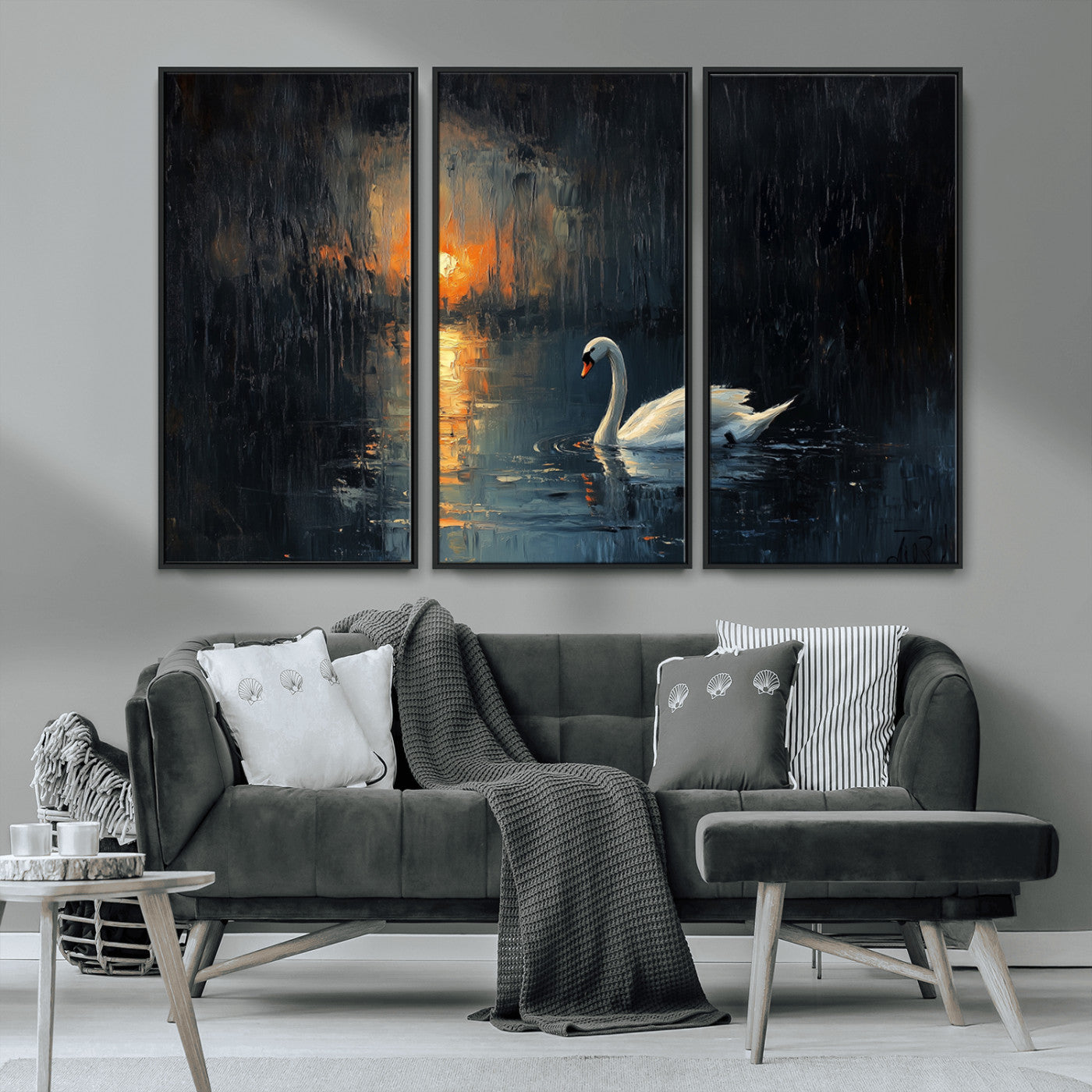 MGV-FC-48X32-3P - Abstract Swan on Water Wall Art Canvas Print - Elegant Nature Scene for Modern Home Decor