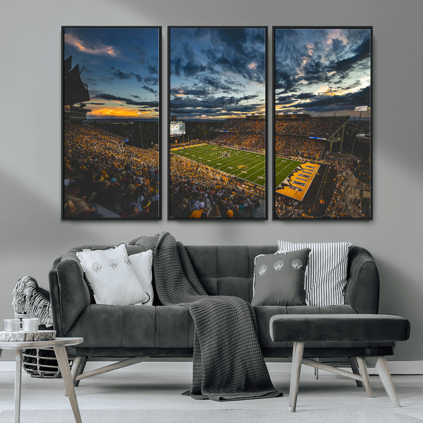 MGV-FC-48X32-3P - University of Wyoming Cowboys Football Team Print - Laramie War Memorial Stadium Wall Art Canvas