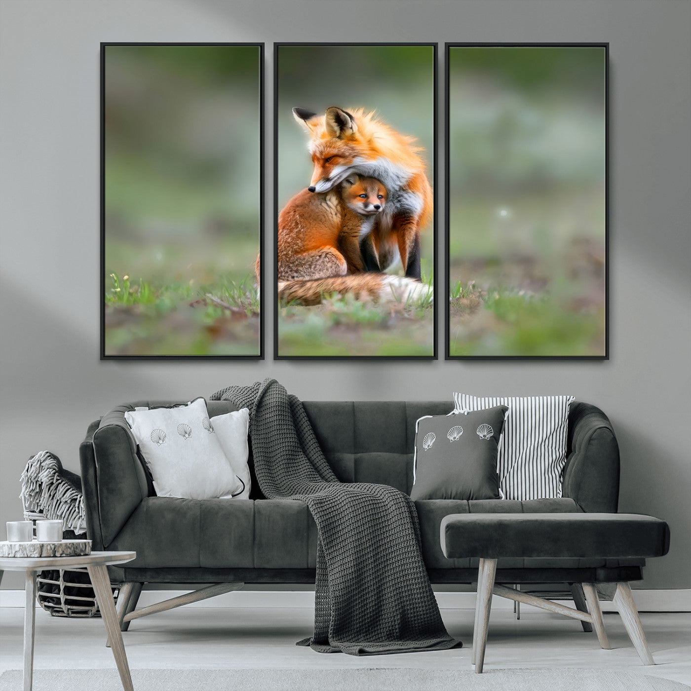 MGV-FC-48X32-3P - Heartwarming Fox and Baby Cub Wall Art | Ready to Hang Canvas Print of Foxes in Nature | Perfect for