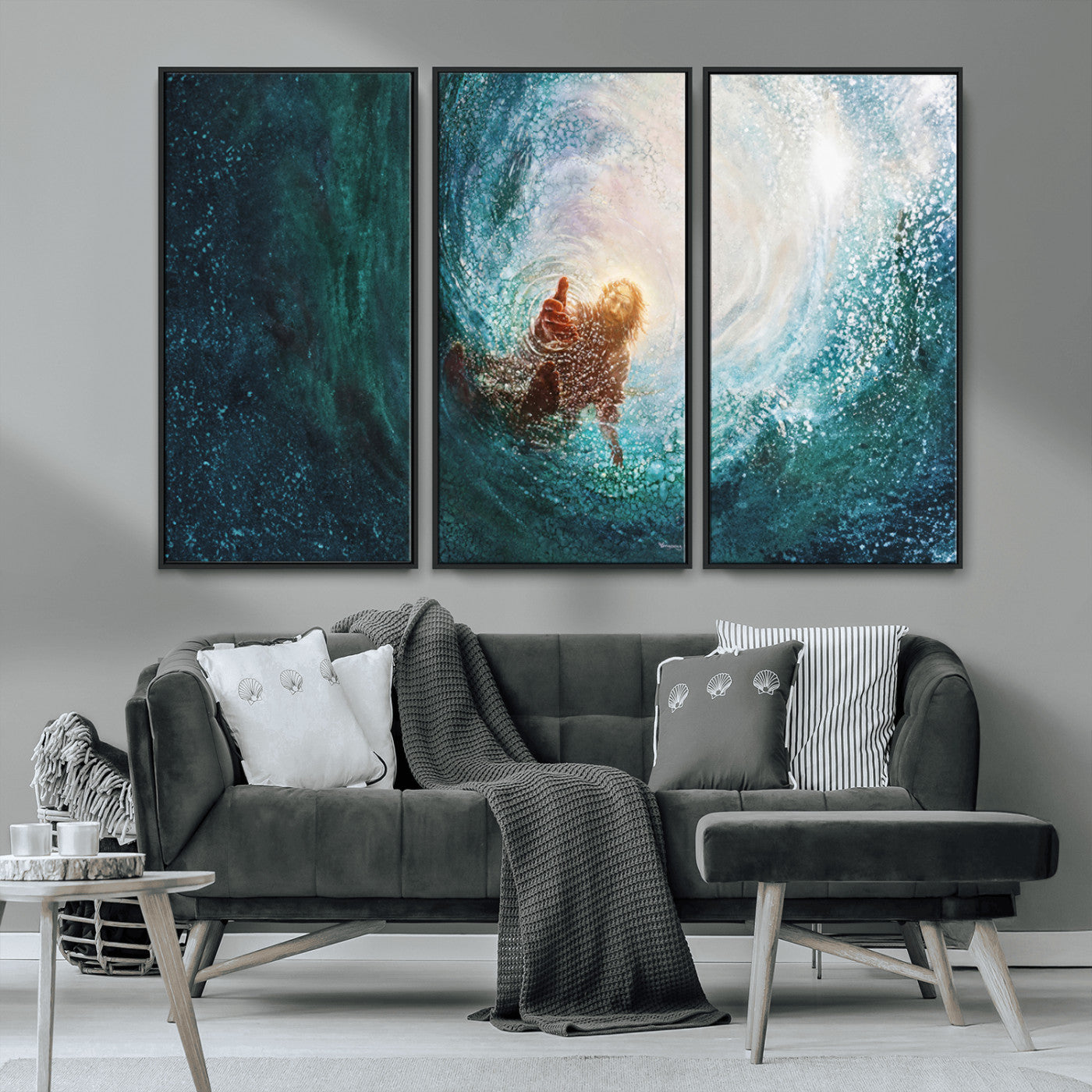 MGV-FC-48X32-3P - Powerful Jesus Canvas Print - Hand of Salvation, Inspirational Wall Art - Framed, Ready to Hang for