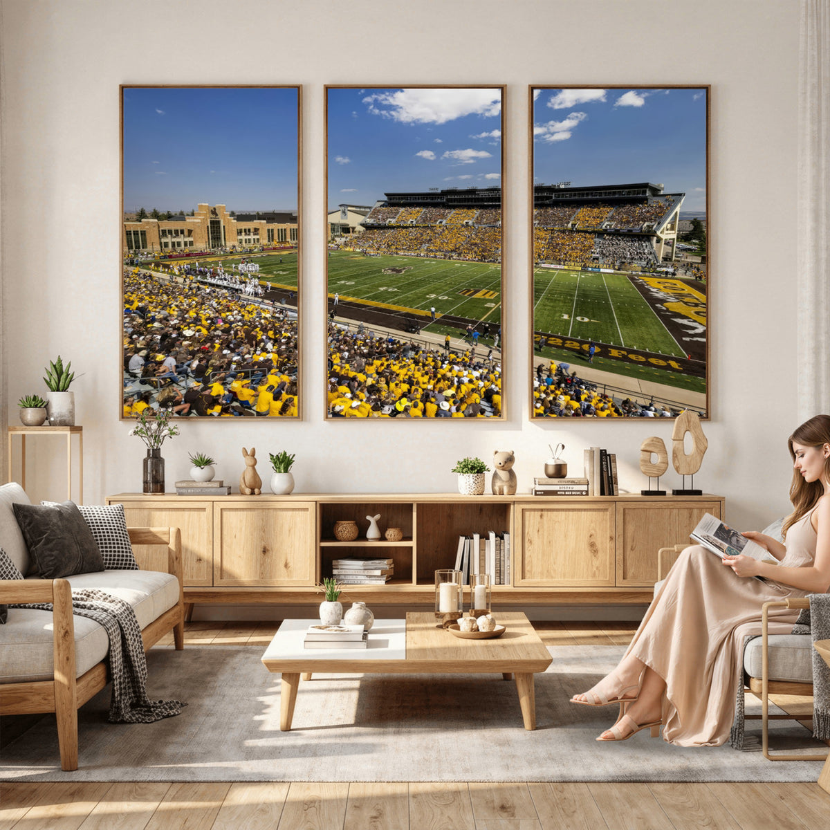 75112-MGV-CV-36X24 - University of Wyoming Cowboys Football Team Print, Laramie, Home Bar Wall Decor