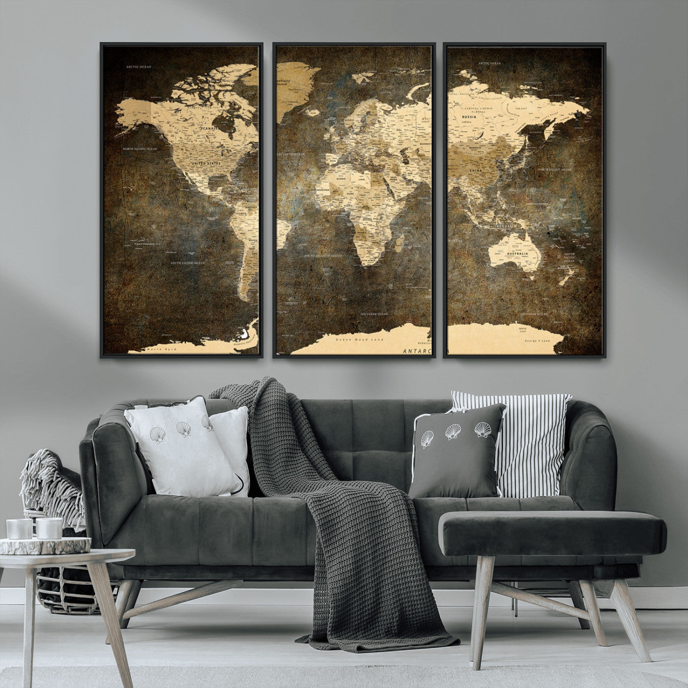 MGV-FC-48X32-3P - Push Pin World Map Canvas Print – Framed Wall Art for Couples to Track Their Travels – Anniversary