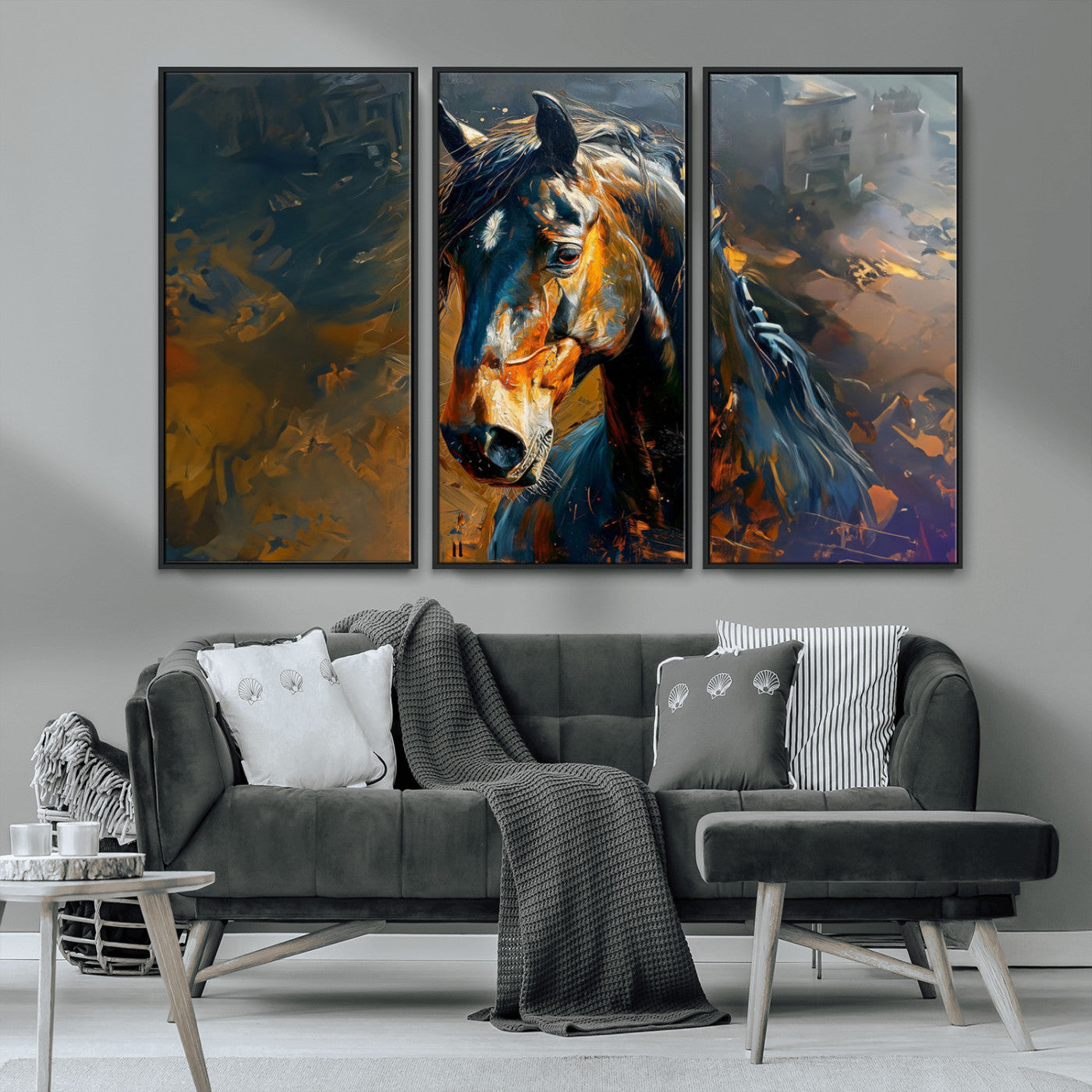 MGV-FC-48X32-3P - Abstract Horse Wall Art Canvas Print | Farmhouse Wall Decor | Western Cabin Art | Rustic Horse Decor