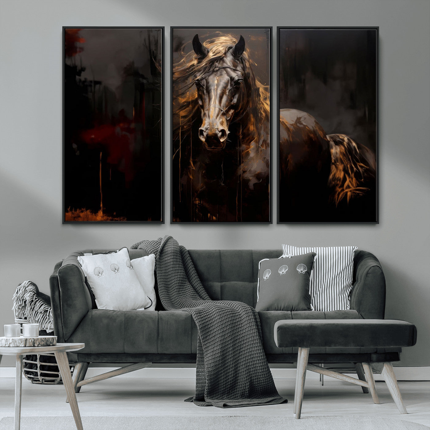 MGV-FC-48X32-3P - Abstract Black Horse Canvas Print for Farmhouse Wall Art | Abstract Equine Wall Art | Western Decor