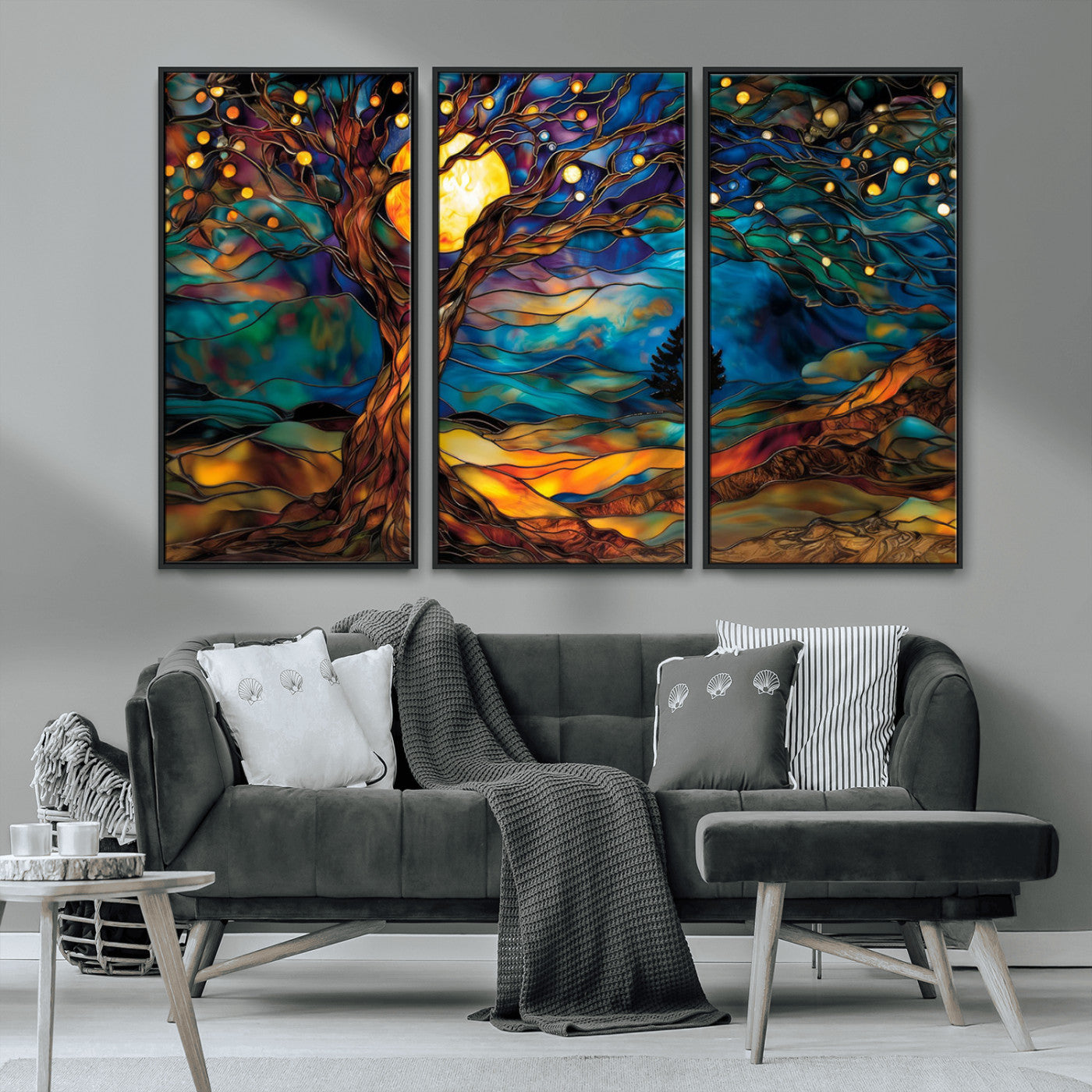 MGV-FC-48X32-3P - Tree of Life Wall Art - Yggdrasil Tree of Life Canvas Print - Vibrant Moonlit Tree Wall Art,  Tree