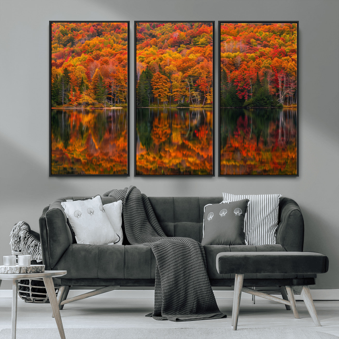 MGV-FC-48X32-3P - Fall Foliage Wall Art - Autumn Reflection Canvas Print, Stunning Fall Foliage Wall Art, Serene Lake