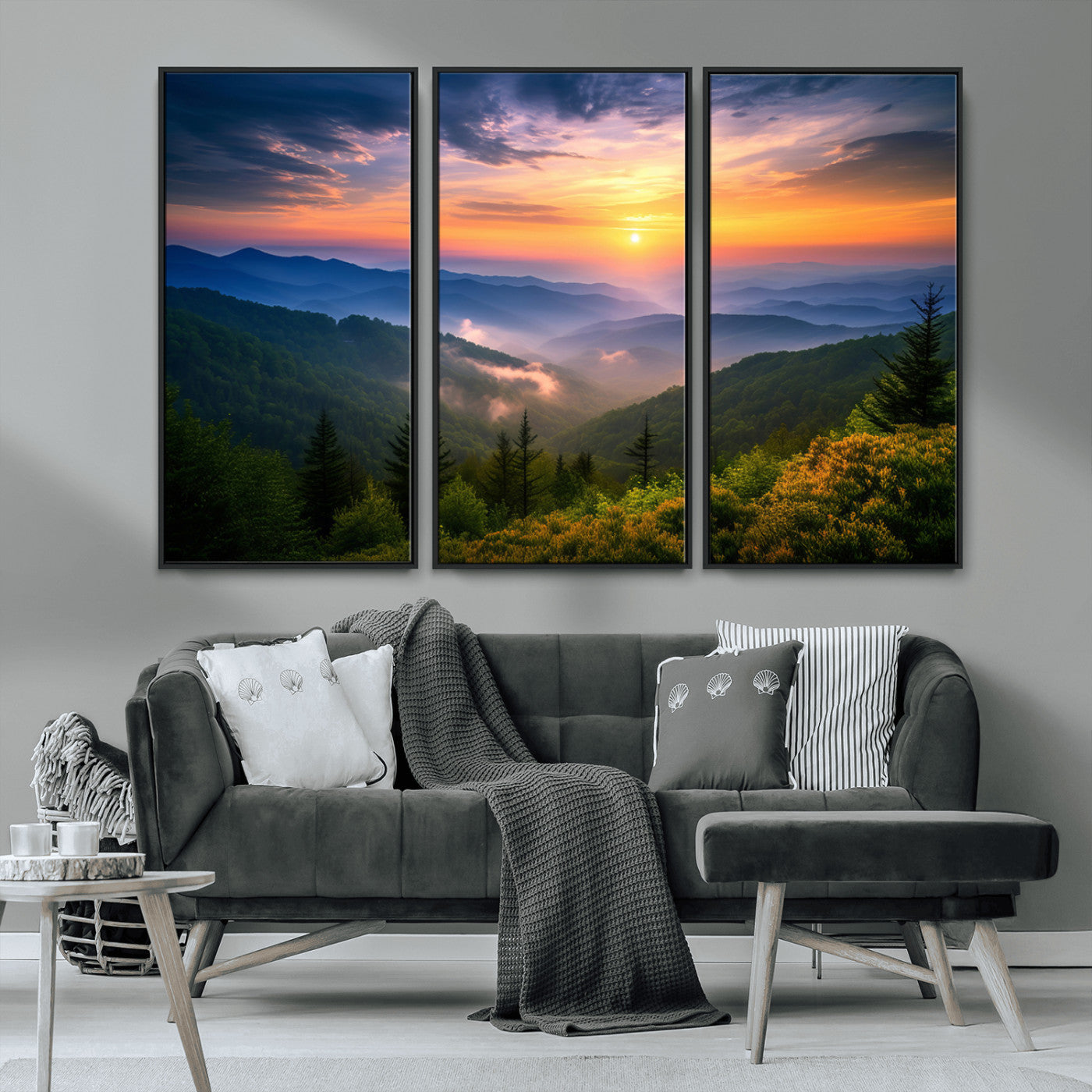 MGV-FC-48X32-3P - Majestic Mountain Sunrise Print | Landscape Wall Art | Canvas Print Ready to Hang | Farmhouse Wall