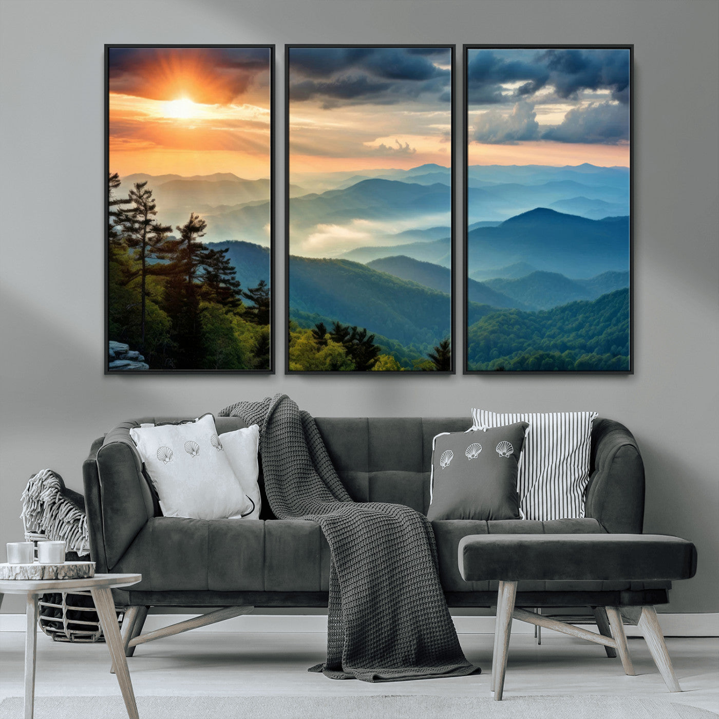 MGV-FC-48X32-3P - Sunrise Over Mountain Range Wall Art Canvas Print, Farmhouse Wall Decor, Cabin Wall Art