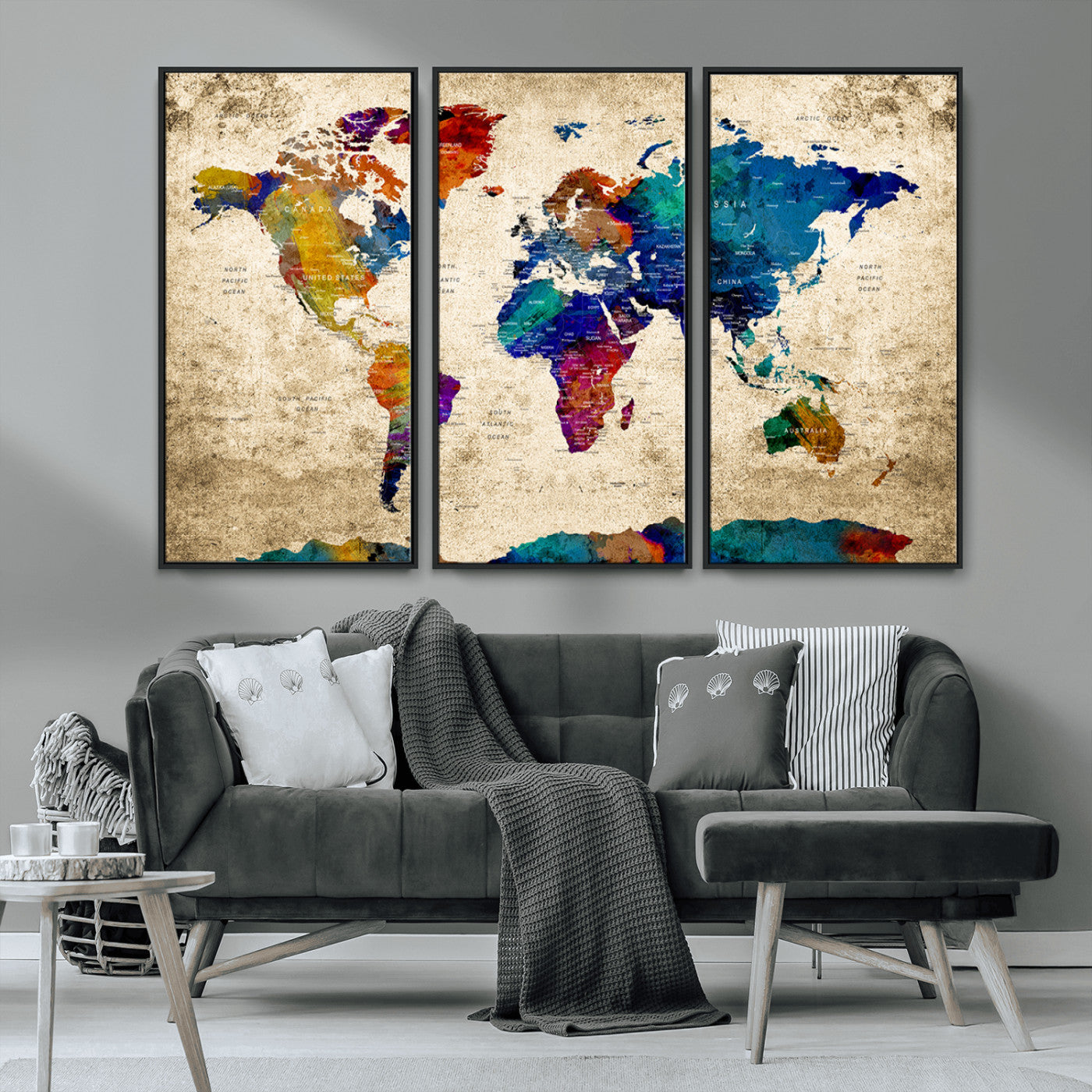 MGV-FC-48X32-3P - Push Pin World Map Canvas Print – Framed Wall Art for Couples to Track Their Travels – Anniversary