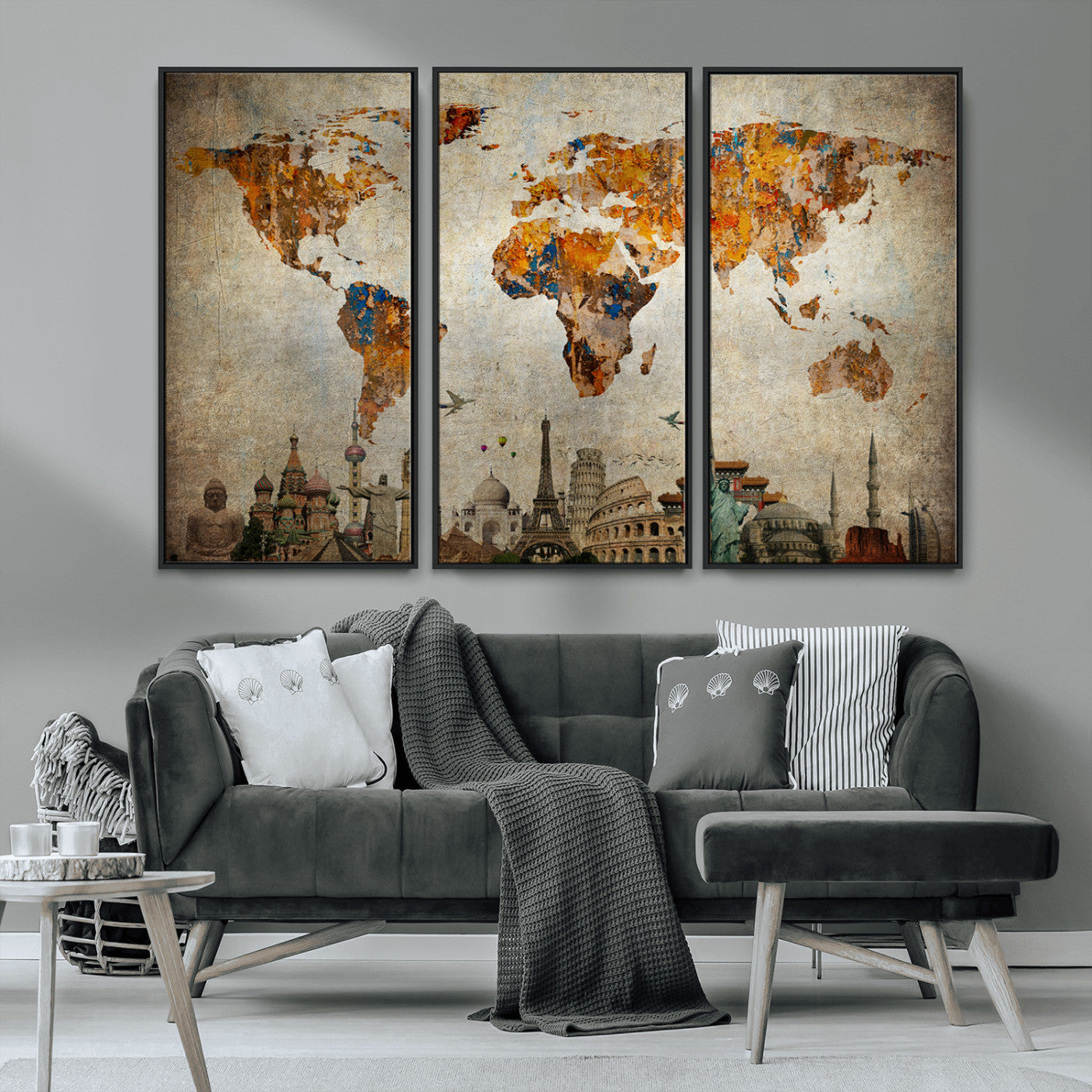 MGV-FC-48X32-3P - Push Pin World Map Canvas Print – Framed Wall Art for Couples to Track Their Travels – Anniversary