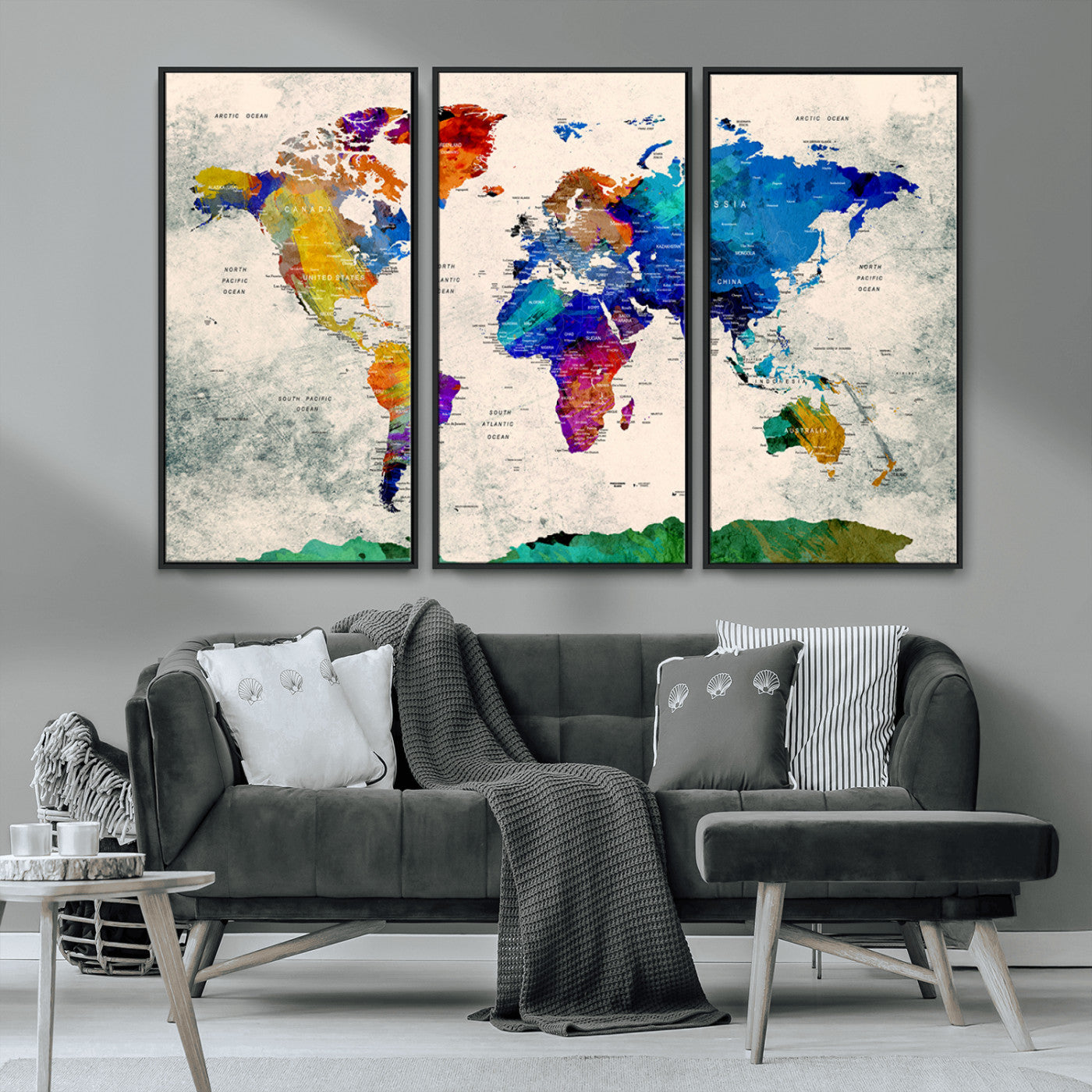 MGV-FC-48X32-3P - Push Pin World Map Canvas Print – Framed Wall Art for Couples to Track Their Travels – Anniversary