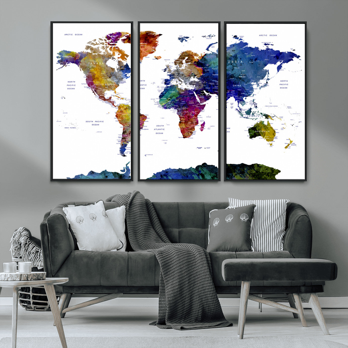 MGV-FC-48X32-3P - Push Pin World Map Canvas Print – Framed Wall Art for Couples to Track Their Travels – Anniversary