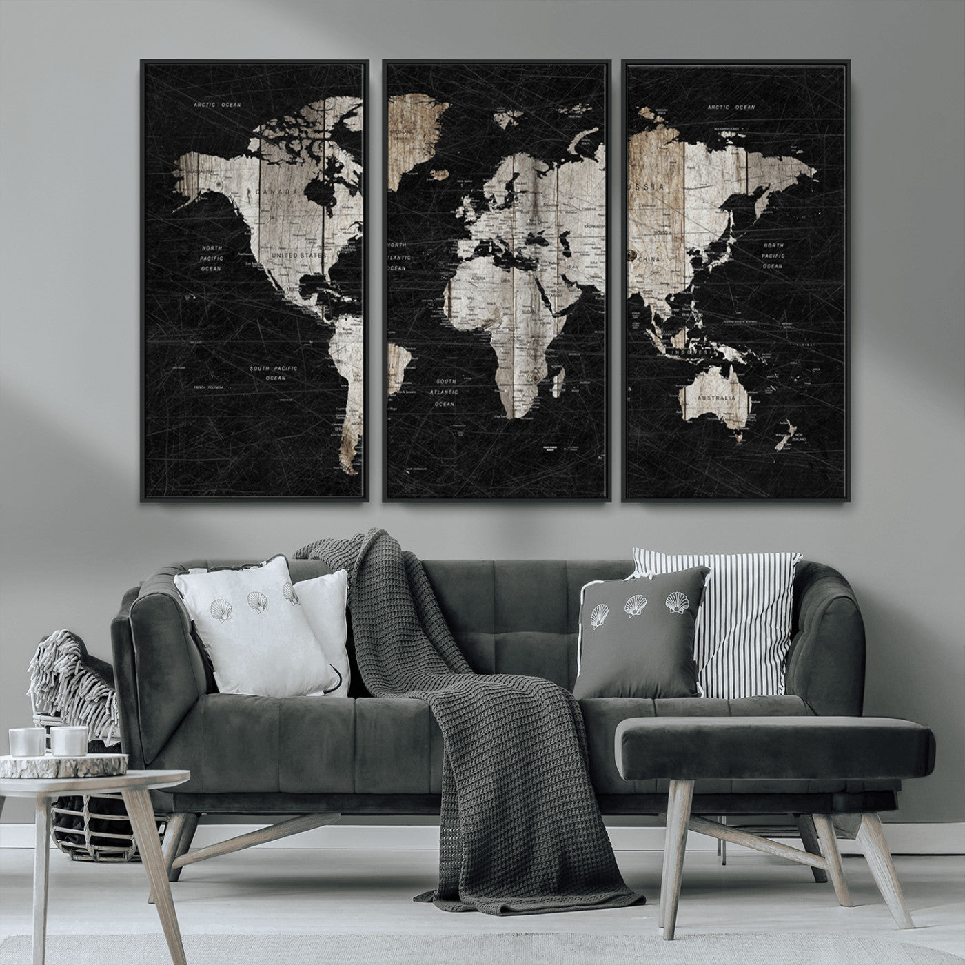 MGV-FC-48X32-3P - Push Pin World Map Canvas Print – Framed Wall Art for Couples to Track Their Travels – Anniversary