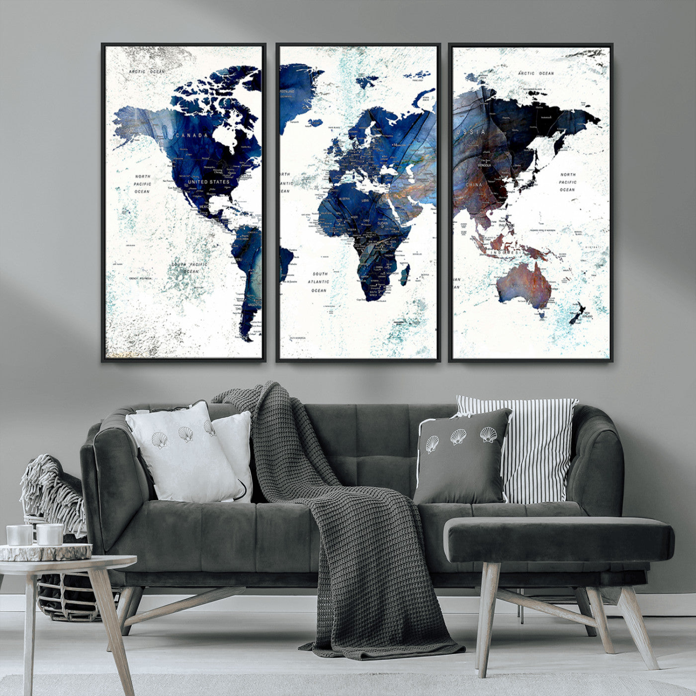 MGV-FC-48X32-3P - Push Pin World Map Canvas Print – Framed Wall Art for Couples to Track Their Travels – Anniversary