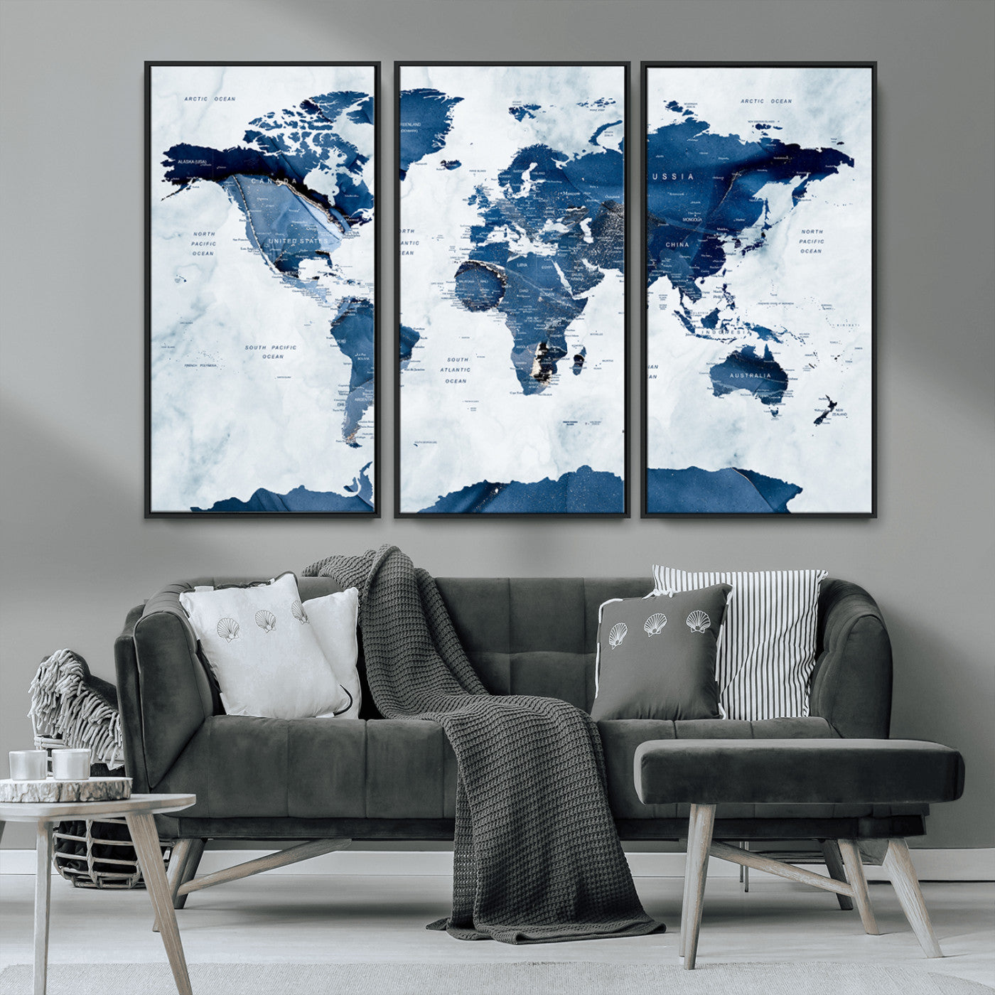 MGV-FC-48X32-3P - Push Pin World Map Canvas Print – Framed Wall Art for Couples to Track Their Travels – Anniversary