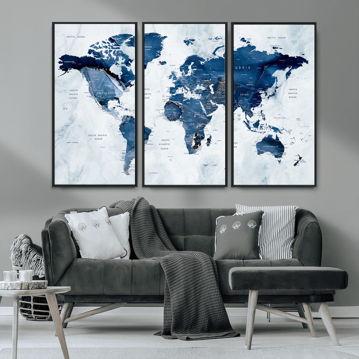 MGV-FC-48X32-3P - World Map Canvas Print – Framed Wall Art Home Adventure Decor