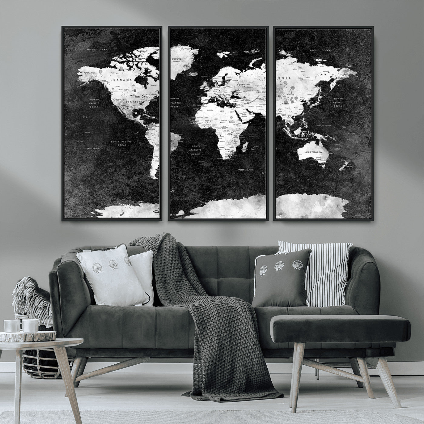 MGV-FC-48X32-3P - Push Pin World Map Canvas Print – Framed Wall Art for Couples to Track Their Travels – Anniversary