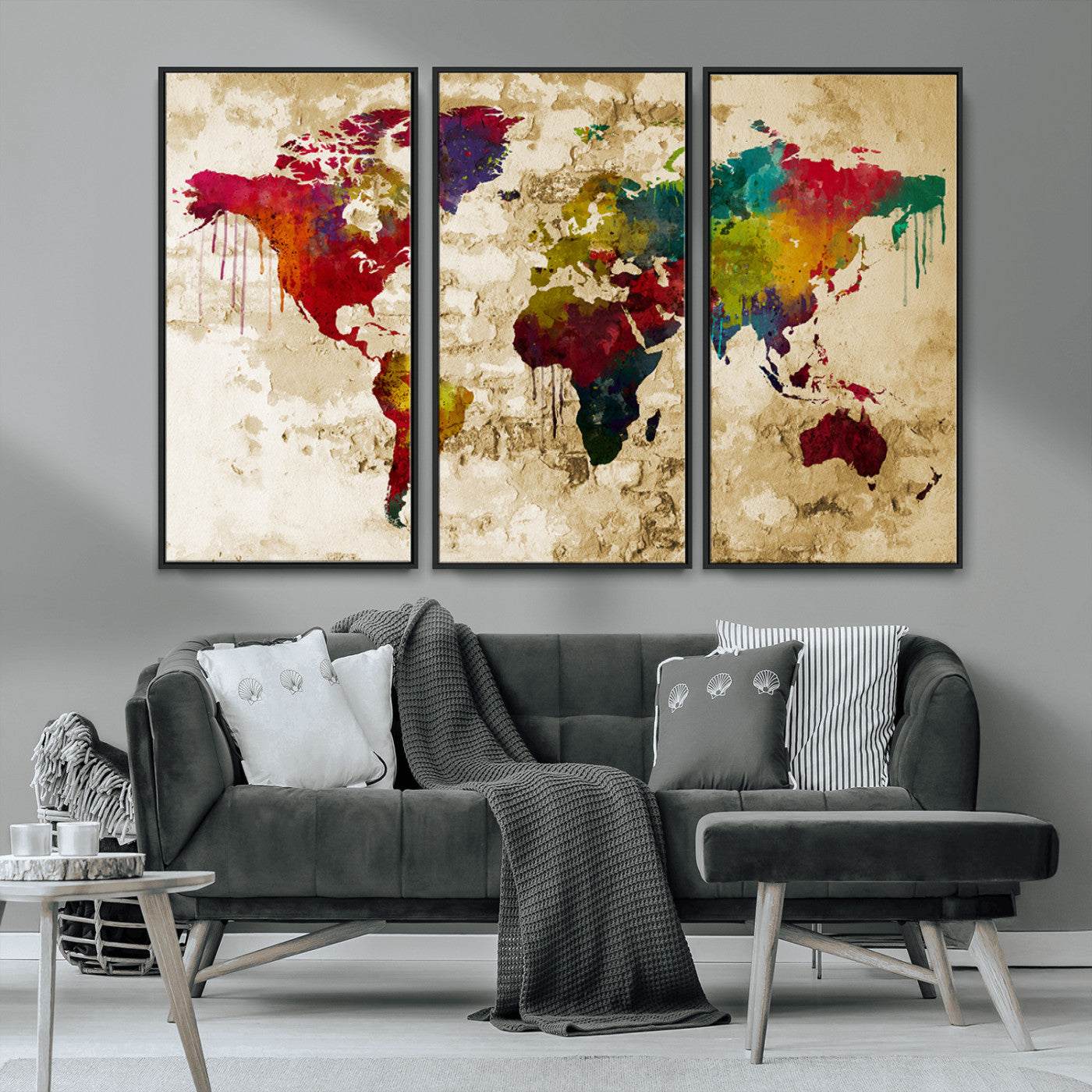 MGV-FC-48X32-3P - Push Pin World Map Canvas Print – Framed Wall Art for Couples to Track Their Travels – Anniversary