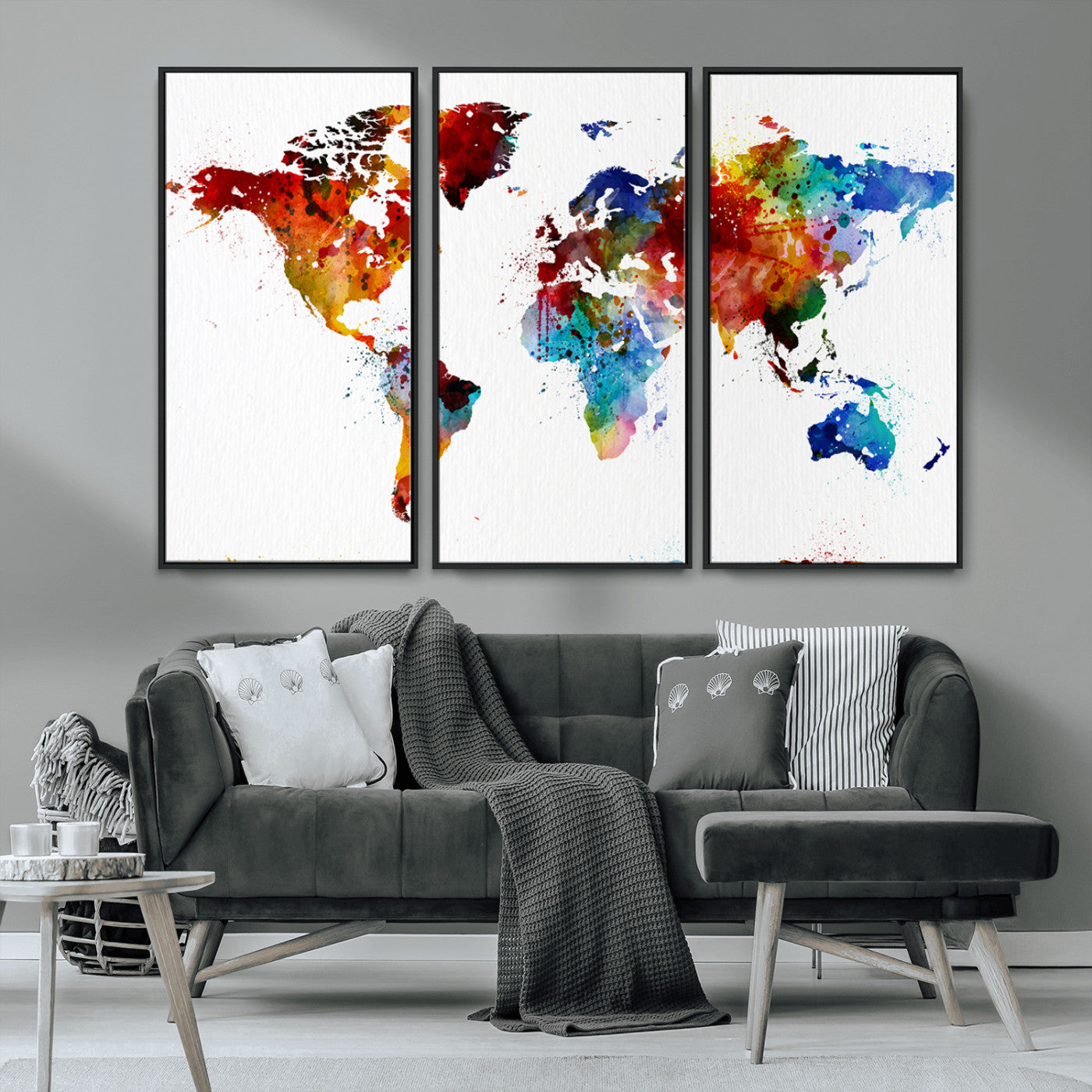 MGV-FC-48X32-3P - Push Pin World Map Canvas Print – Framed Wall Art for Couples to Track Their Travels – Anniversary