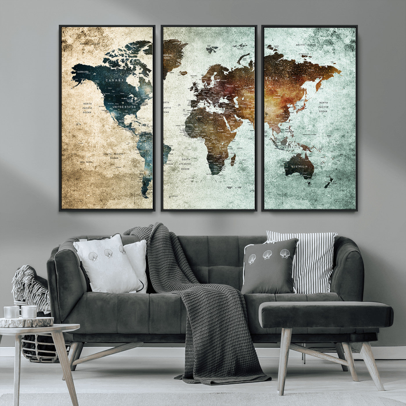 MGV-FC-48X32-3P - Push Pin World Map Canvas Print – Framed Wall Art for Couples to Track Their Travels – Anniversary