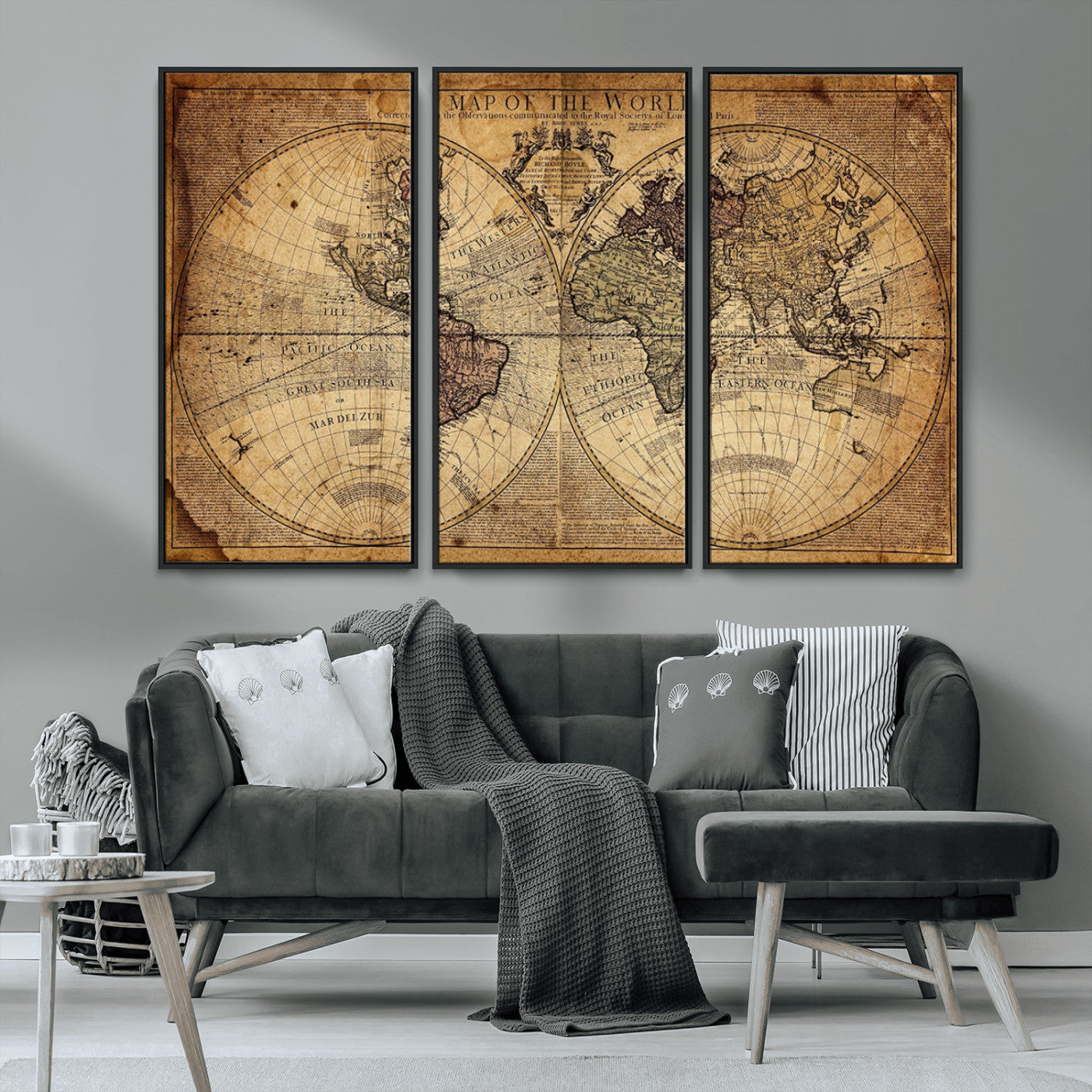 MGV-FC-48X32-3P - Push Pin World Map Canvas Print – Framed Wall Art for Couples to Track Their Travels – Anniversary