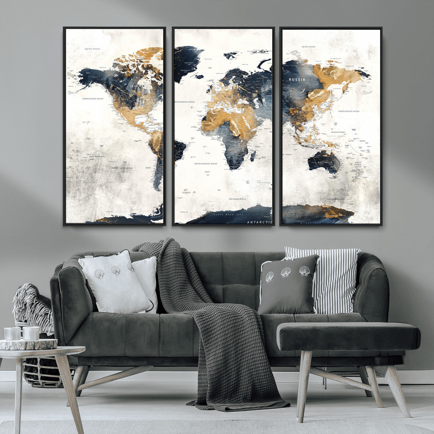 MGV-FC-48X32-3P - Push Pin World Map Canvas Print – Framed Wall Art for Couples to Track Their Travels – Anniversary