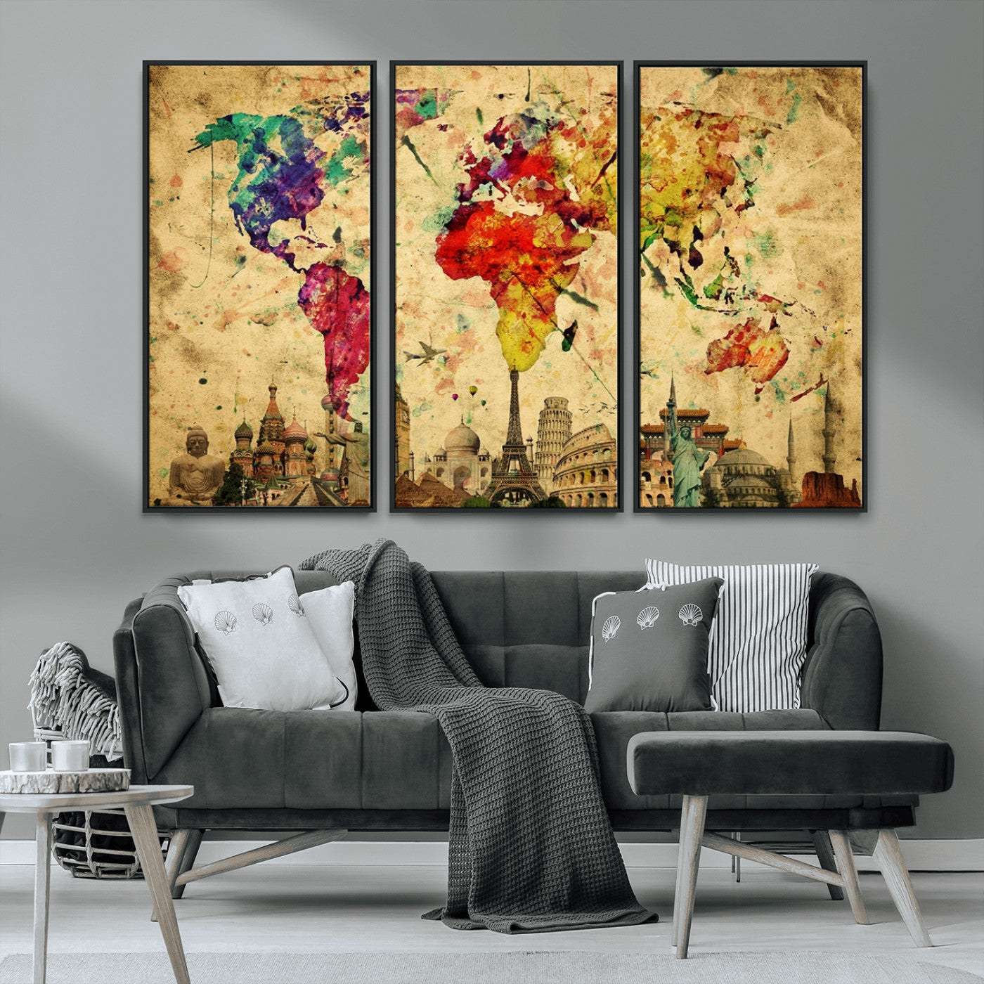 MGV-FC-48X32-3P - Colorful World Map Wall Art World Map Canvas Print