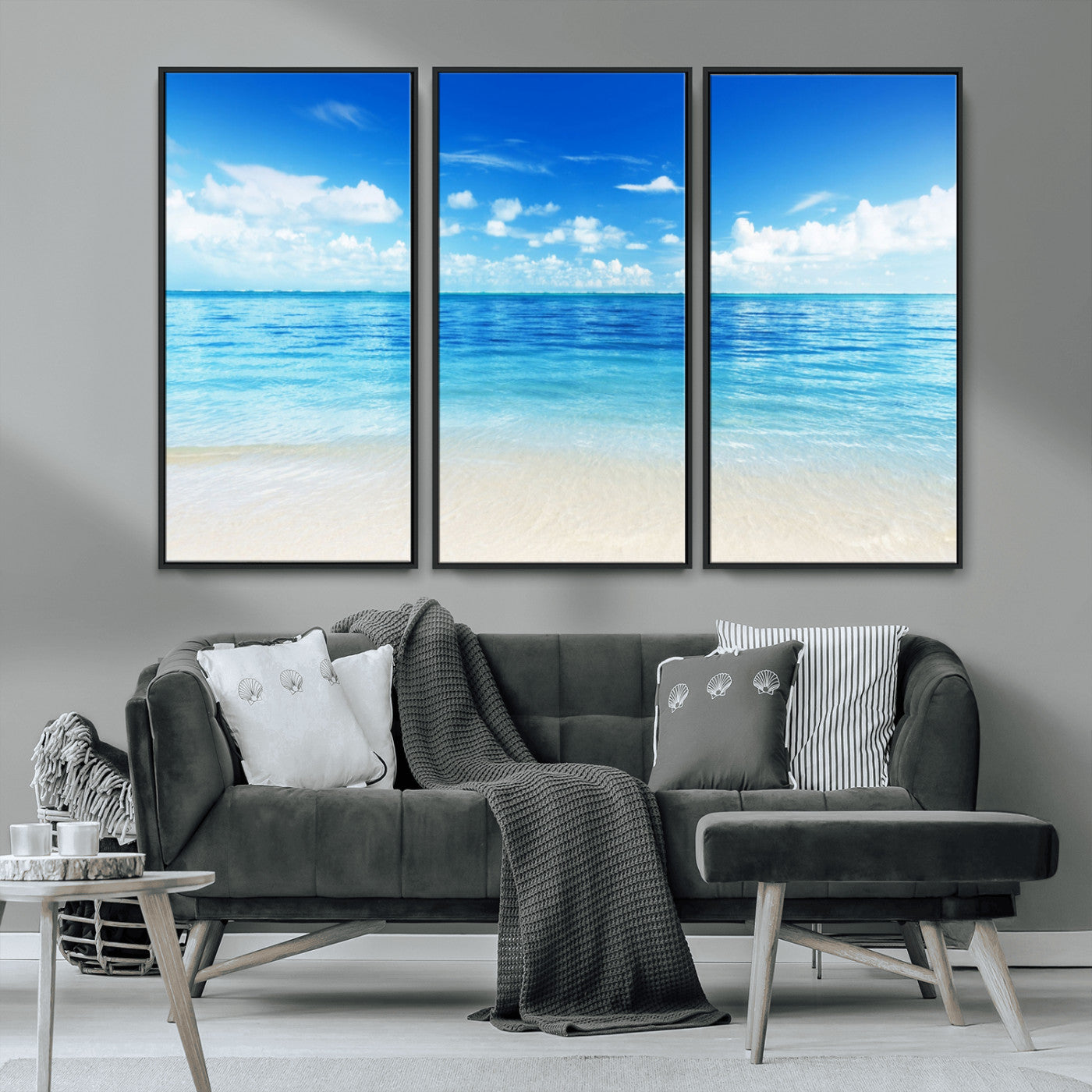MGV-FC-48X32-3P - Beach Scene Canvas Wall Art Print – Tranquil Ocean Horizon and White Sand Beach Wall Decor for Home