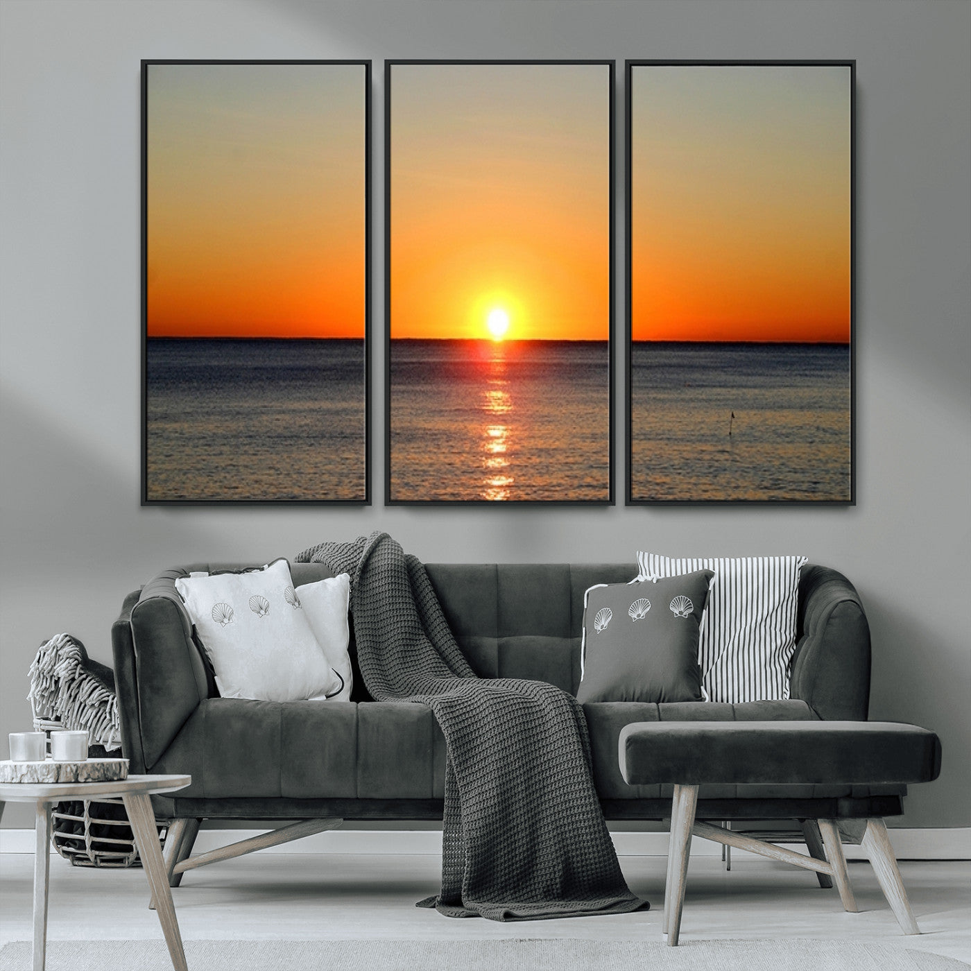 54676-MGV-CV-36X24-Golden Horizon Sunset Over Ocean Wall Art Canvas Print – Tropical Beach Canvas Wall Art – Giclee