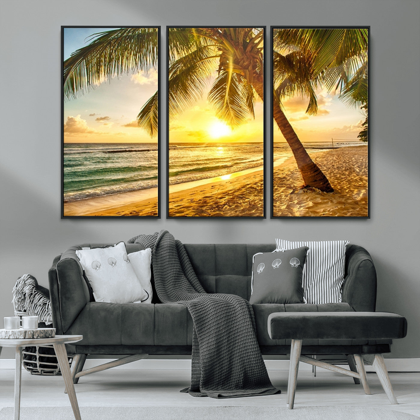 MGV-FC-48X32-3P - Beach Sunset Canvas Wall Art Print - Tropical Beach Canvas Wall Art Print – Vibrant Palm Trees and