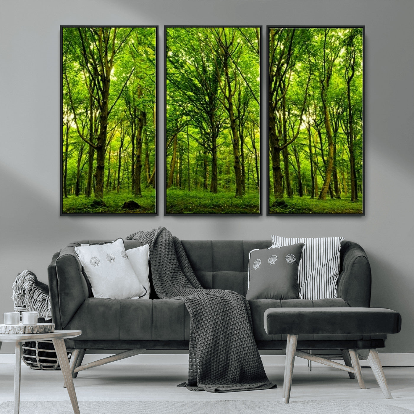 MGV-FC-48X32-3P - Lush Green Forest Canvas Print | 3-Panel Forest Wall Art | Nature Landscape for Living Room