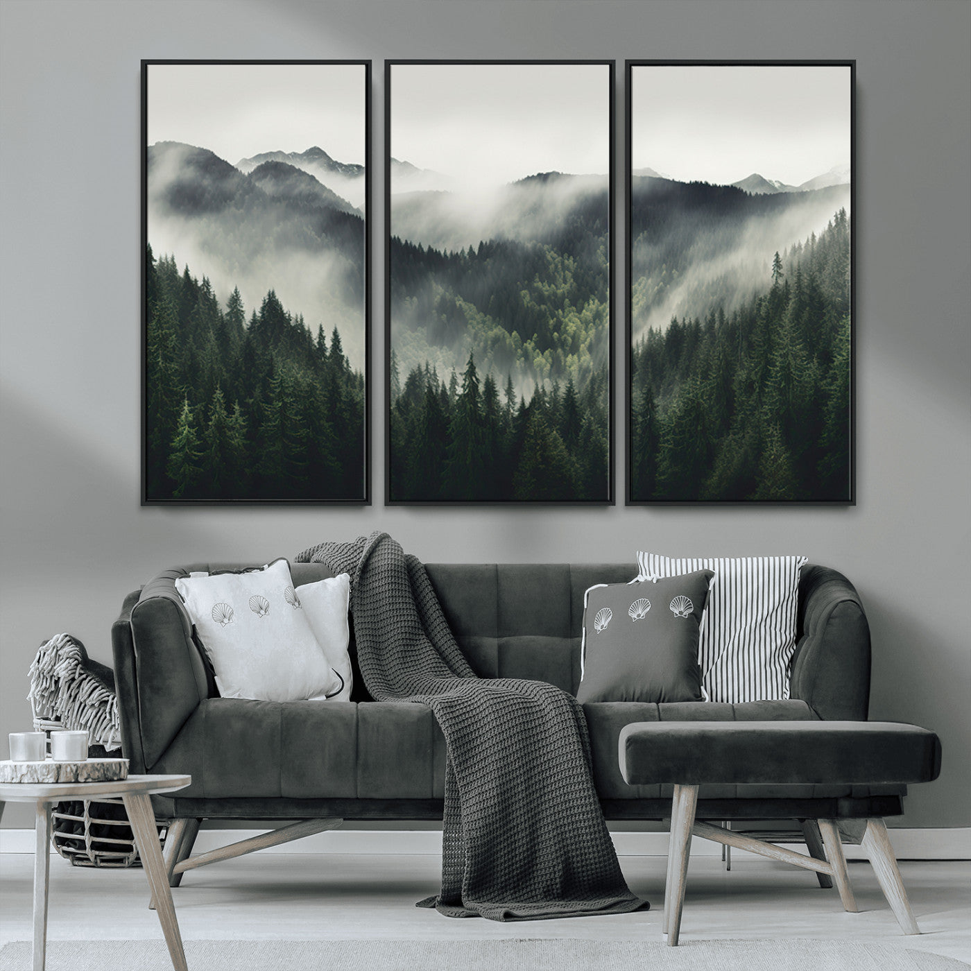 MGV-FC-48X32-3P - Misty Forest Canvas Print Wall Art Premium Canvas Print a Foggy and Serene Atmosphere