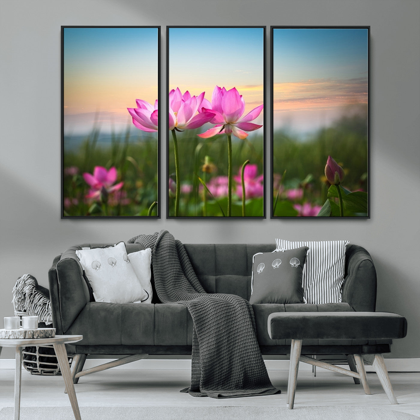 MGV-FC-48X32-3P - Pink Flower on the Mountain Canvas Print, Framed Pink Flower Canvas Wall Art