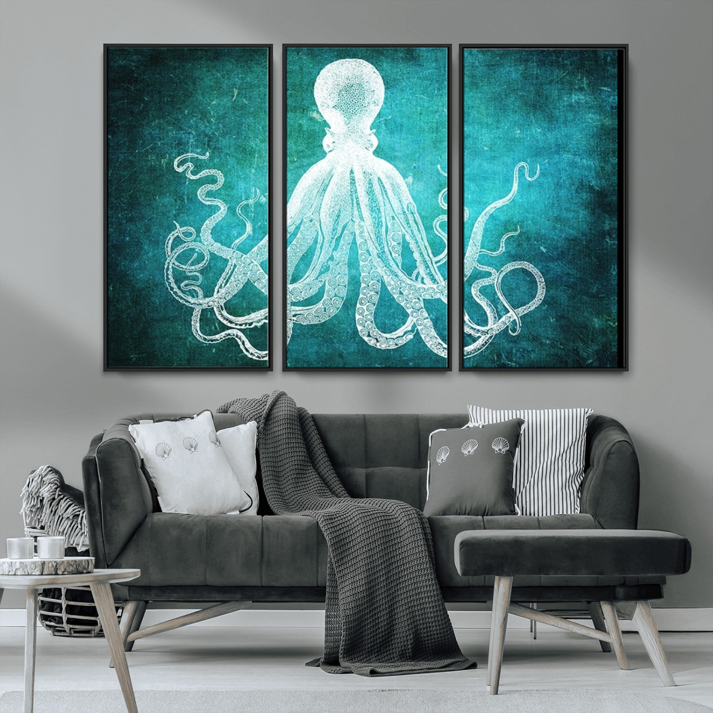 MGV-FC-48X32-3P - Green Octopus Abstract Wall Art Canvas Print