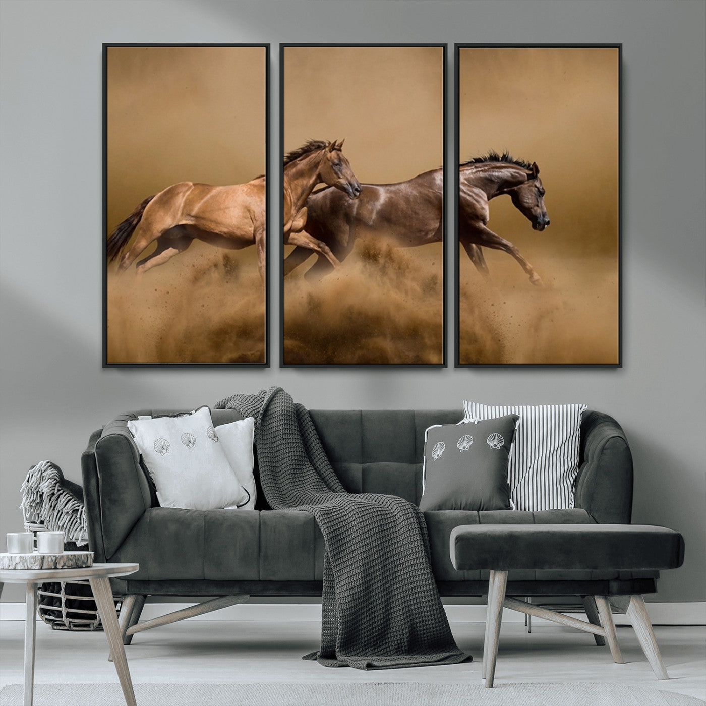 MGV-FC-48X32-3P - Large Wall Art Animal Canvas Print - Two Running Brown Horses