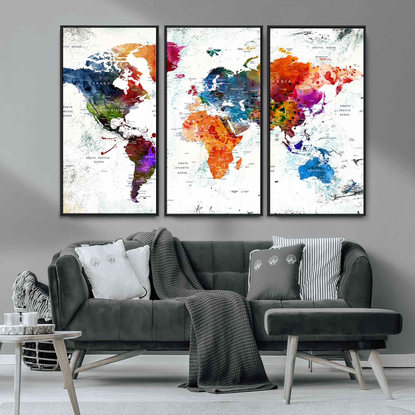 MGV-FC-48X32-3P - Push Pin World Map Canvas Print – Framed Wall Art for Couples to Track Their Travels – Anniversary