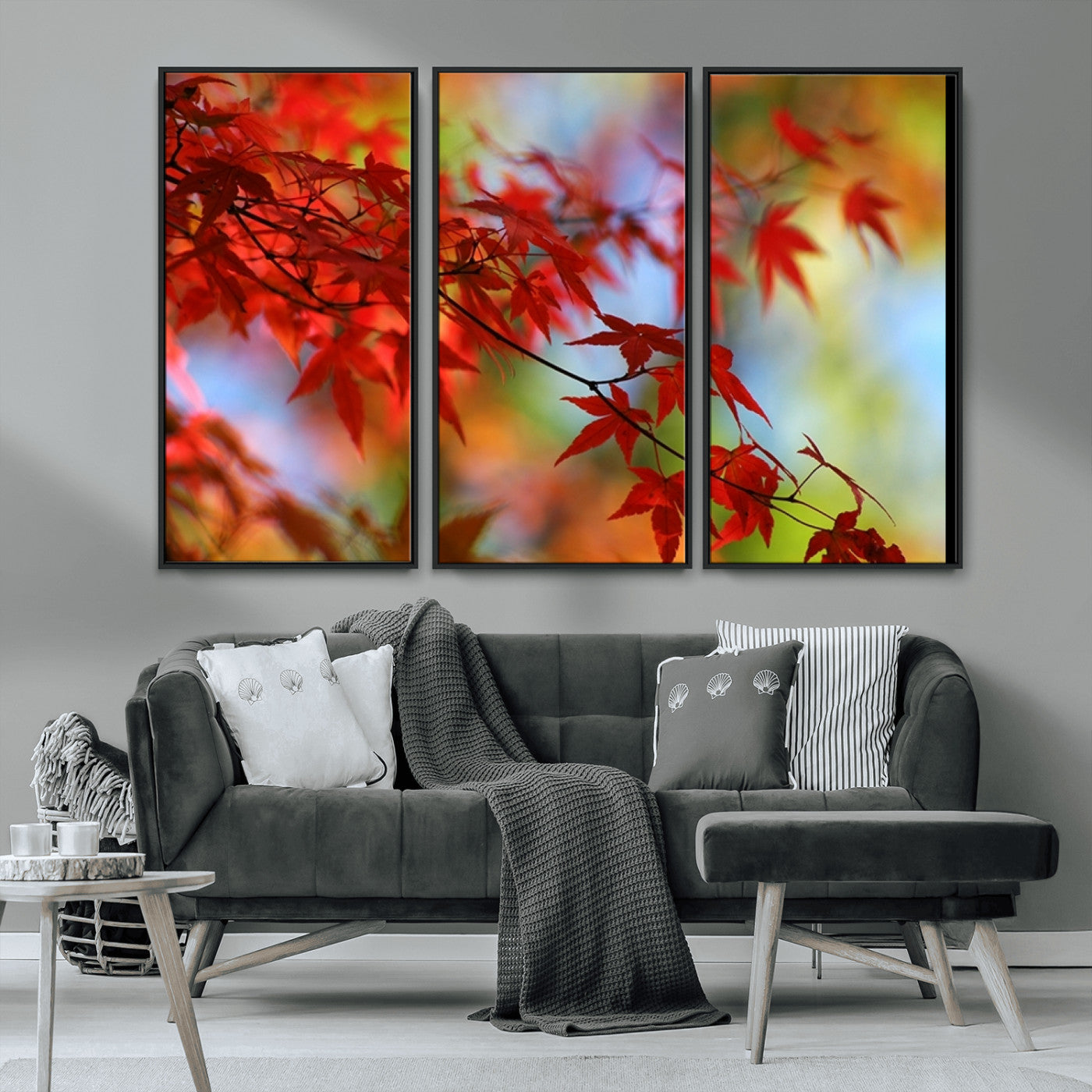 MGV-FC-48X32-3P - Red Leaves Autumn Forest Wall Art Canvas, Red Leaves Autumn Forest Canvas Print