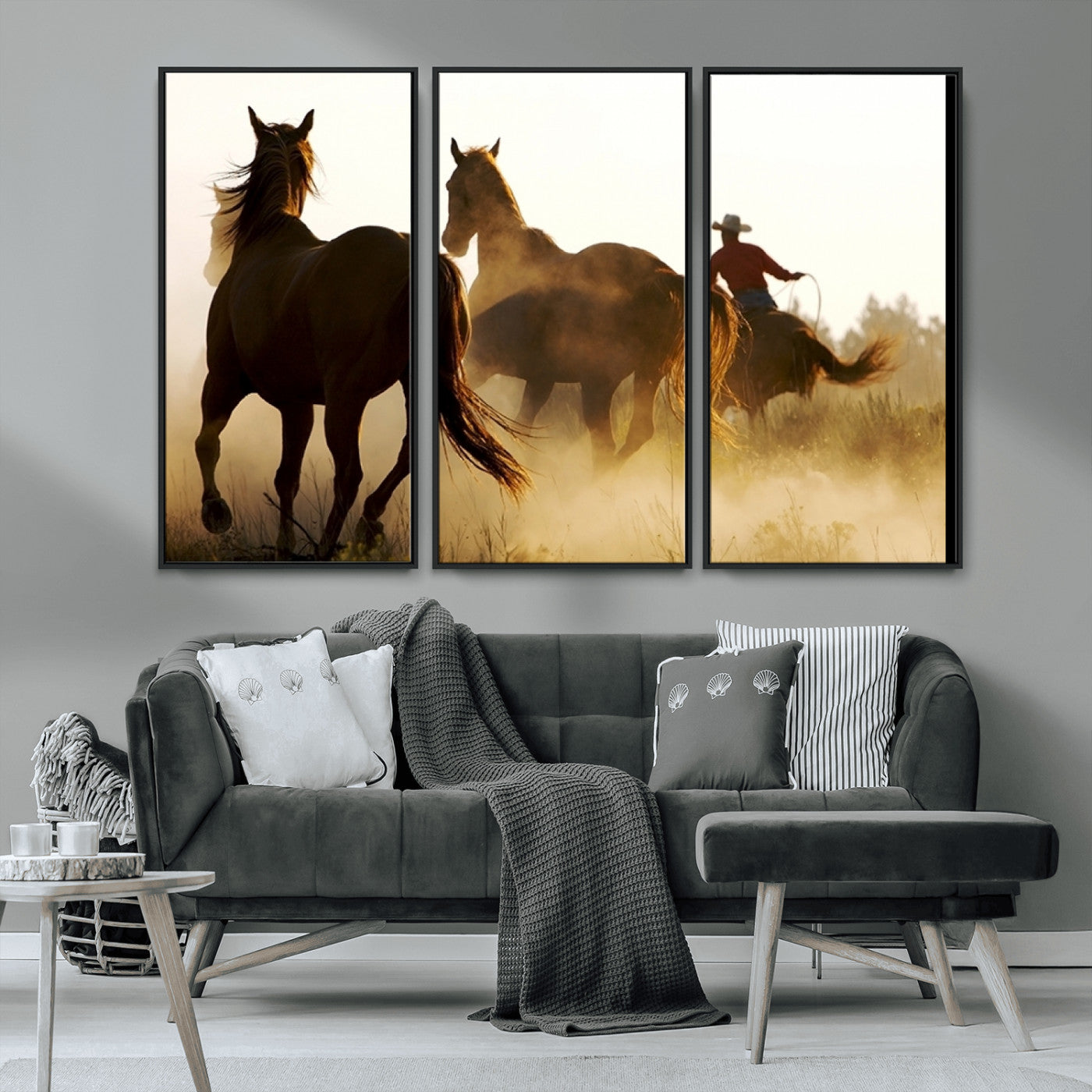 MGV-FC-48X32-3P - Horses and Cowboys Wall Art Canvas Print