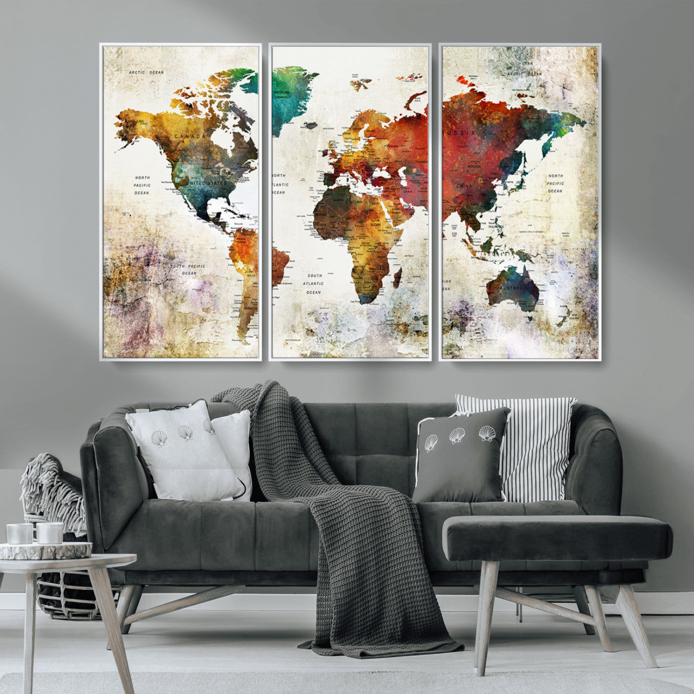 -Push Pin World Map Canvas Print – Framed Wall Art for Couples to Track Their Travels – Anniversary