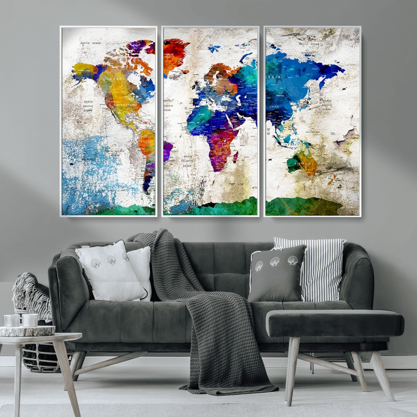 MGV-FC-48X32-3P - Push Pin World Map Canvas Print – Framed Wall Art for Couples to Track Their Travels – Anniversary