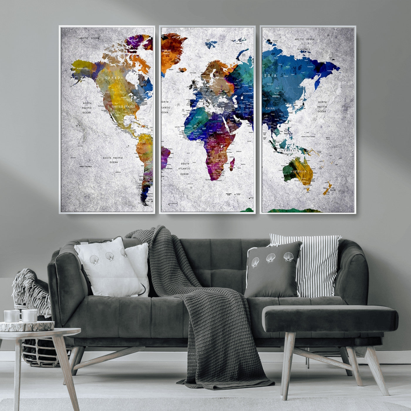 MGV-FC-48X32-3P - Push Pin World Map Canvas Print – Framed Wall Art for Couples to Track Their Travels – Anniversary