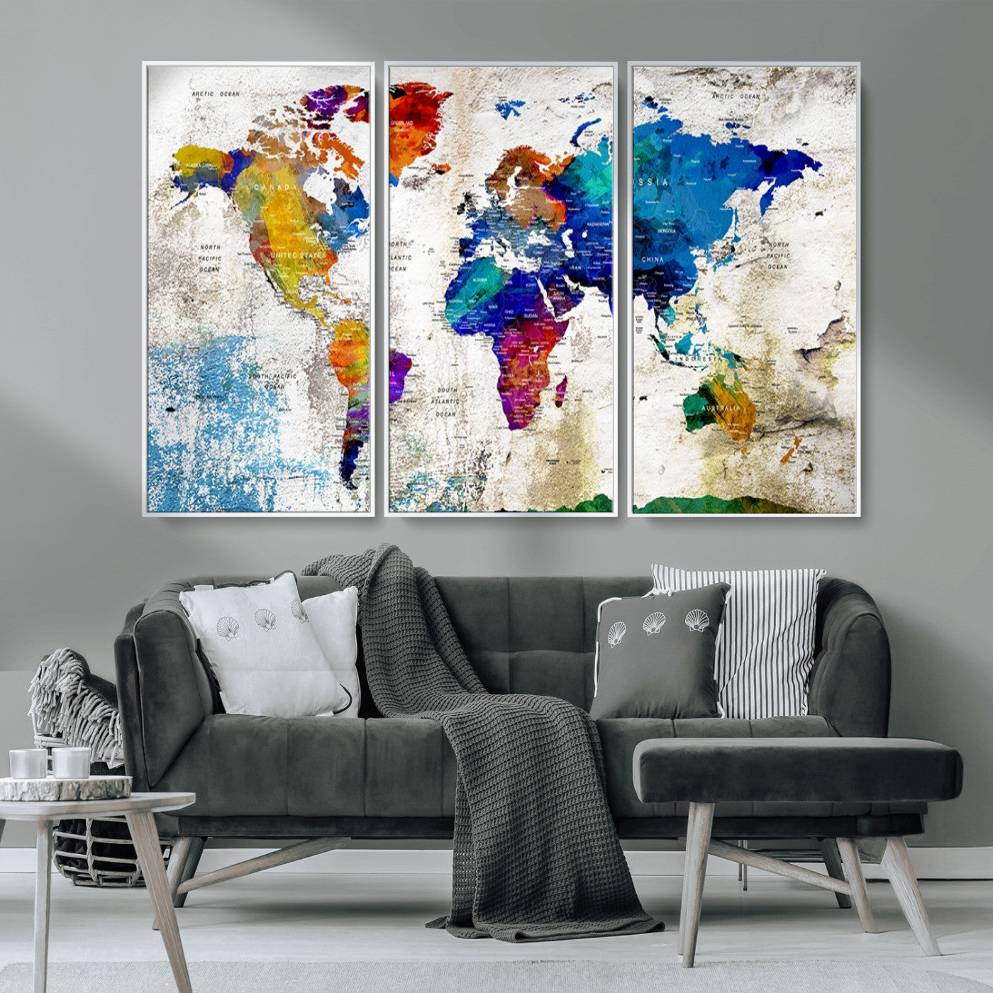 MGV-FC-48X32-3P - Push Pin World Map Canvas Print – Framed Wall Art for Couples to Track Their Travels – Anniversary