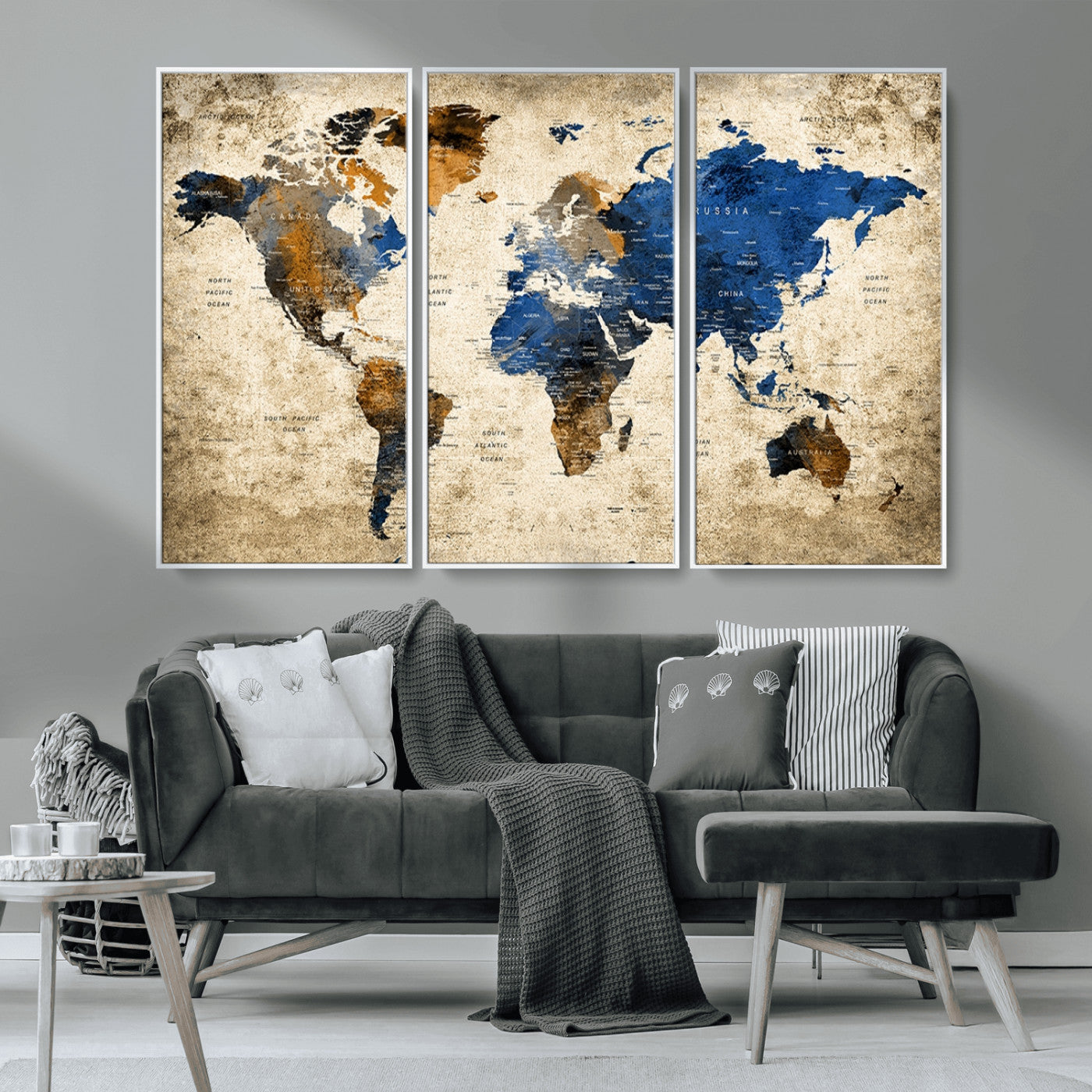 MGV-FC-48X32-3P - Push Pin World Map Canvas Print – Framed Wall Art for Couples to Track Their Travels – Anniversary