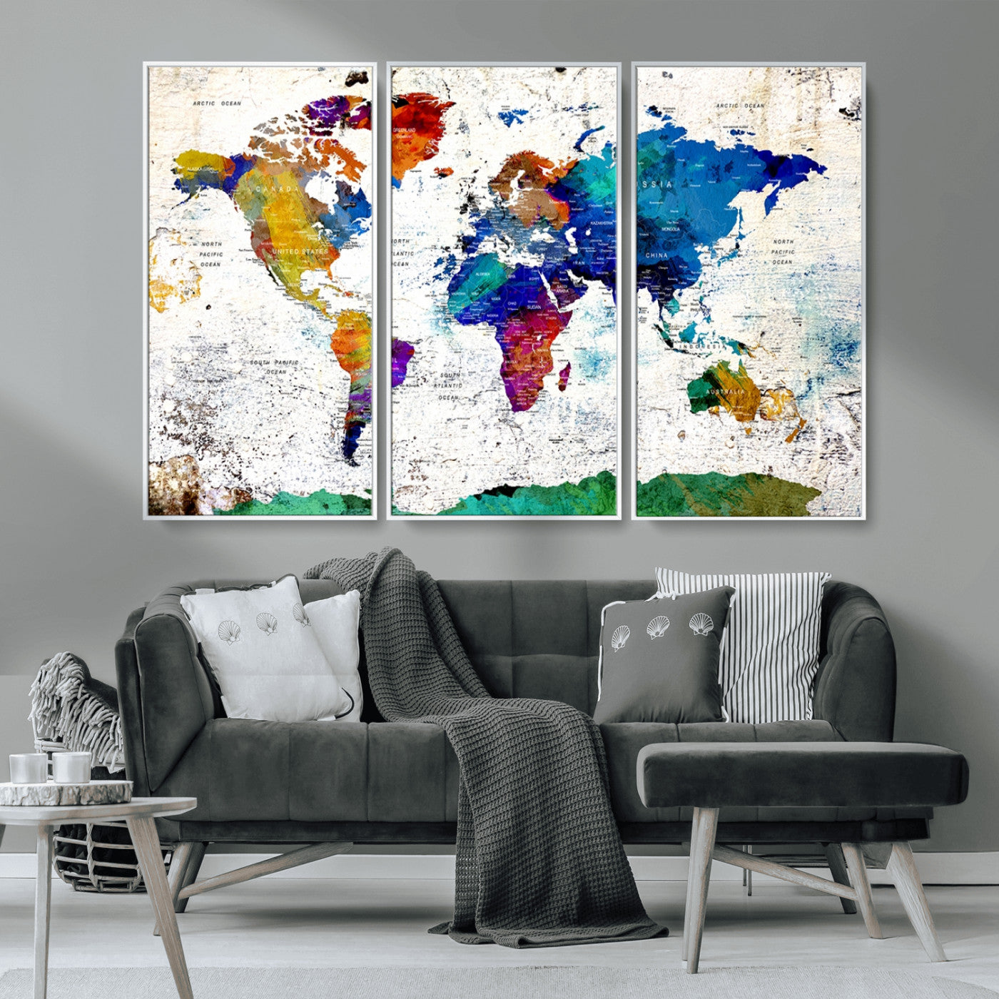 MGV-FC-48X32-3P - Push Pin World Map Canvas Print – Framed Wall Art for Couples to Track Their Travels – Anniversary