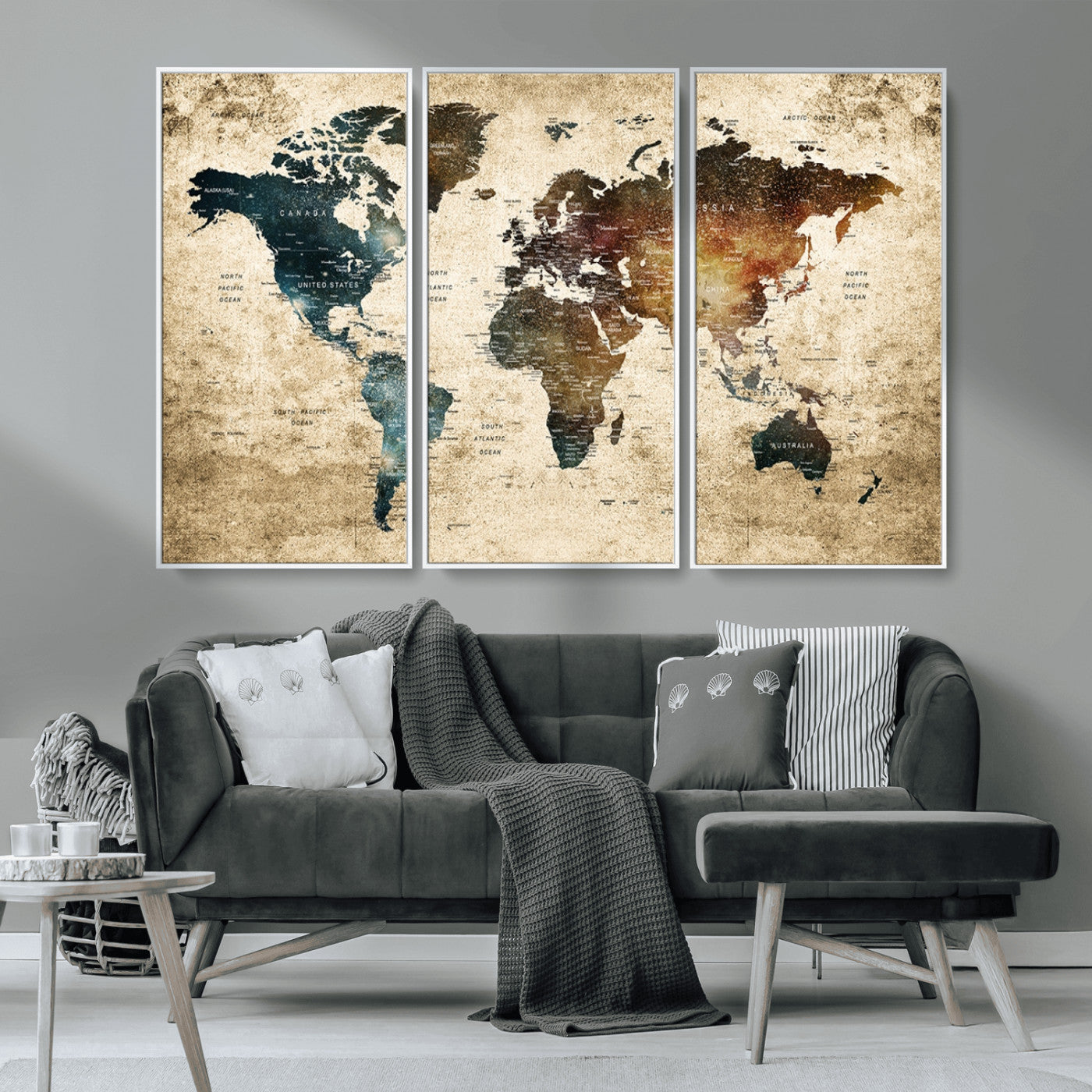 MGV-FC-48X32-3P - Push Pin World Map Canvas Print – Framed Wall Art for Couples to Track Their Travels – Anniversary